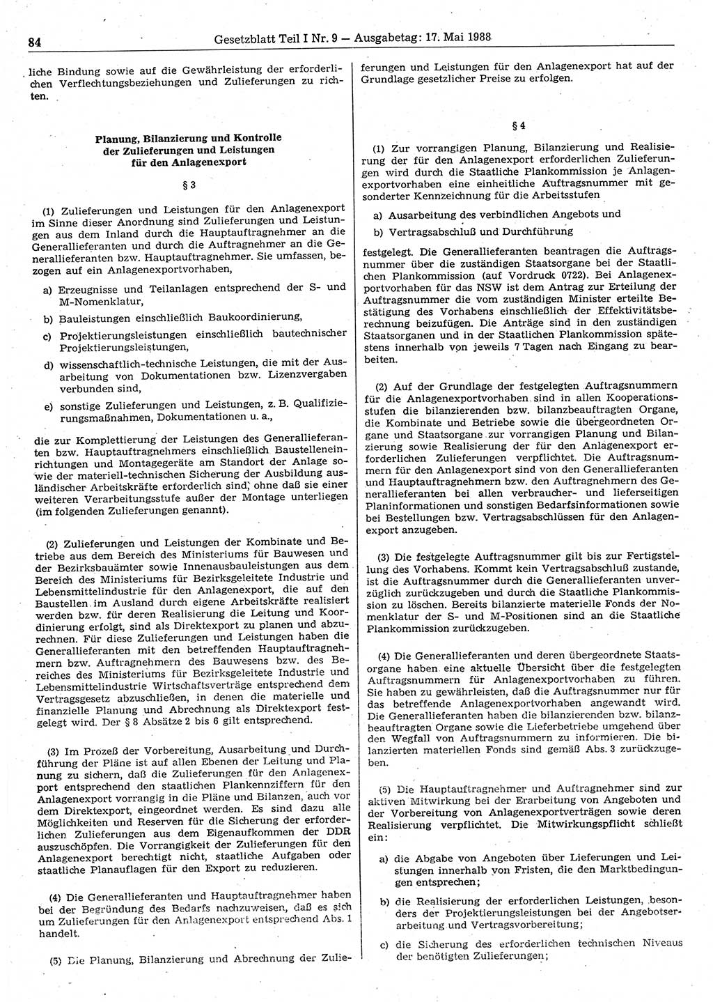 Gesetzblatt (GBl.) der Deutschen Demokratischen Republik (DDR) Teil Ⅰ 1988, Seite 84 (GBl. DDR Ⅰ 1988, S. 84)