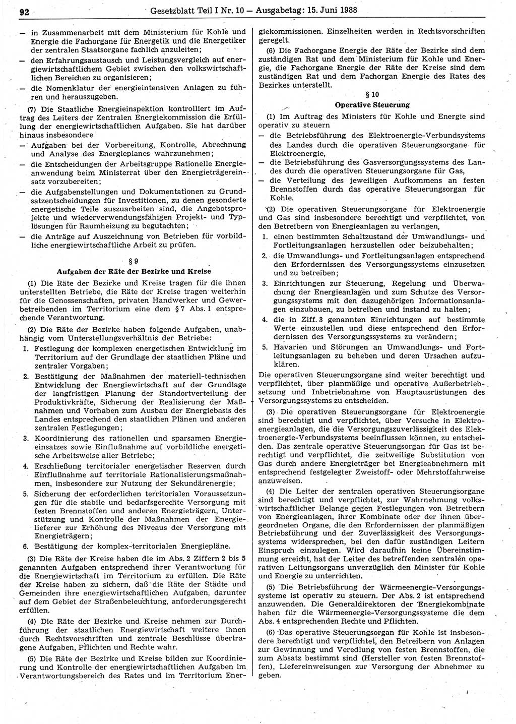 Gesetzblatt (GBl.) der Deutschen Demokratischen Republik (DDR) Teil Ⅰ 1988, Seite 92 (GBl. DDR Ⅰ 1988, S. 92)