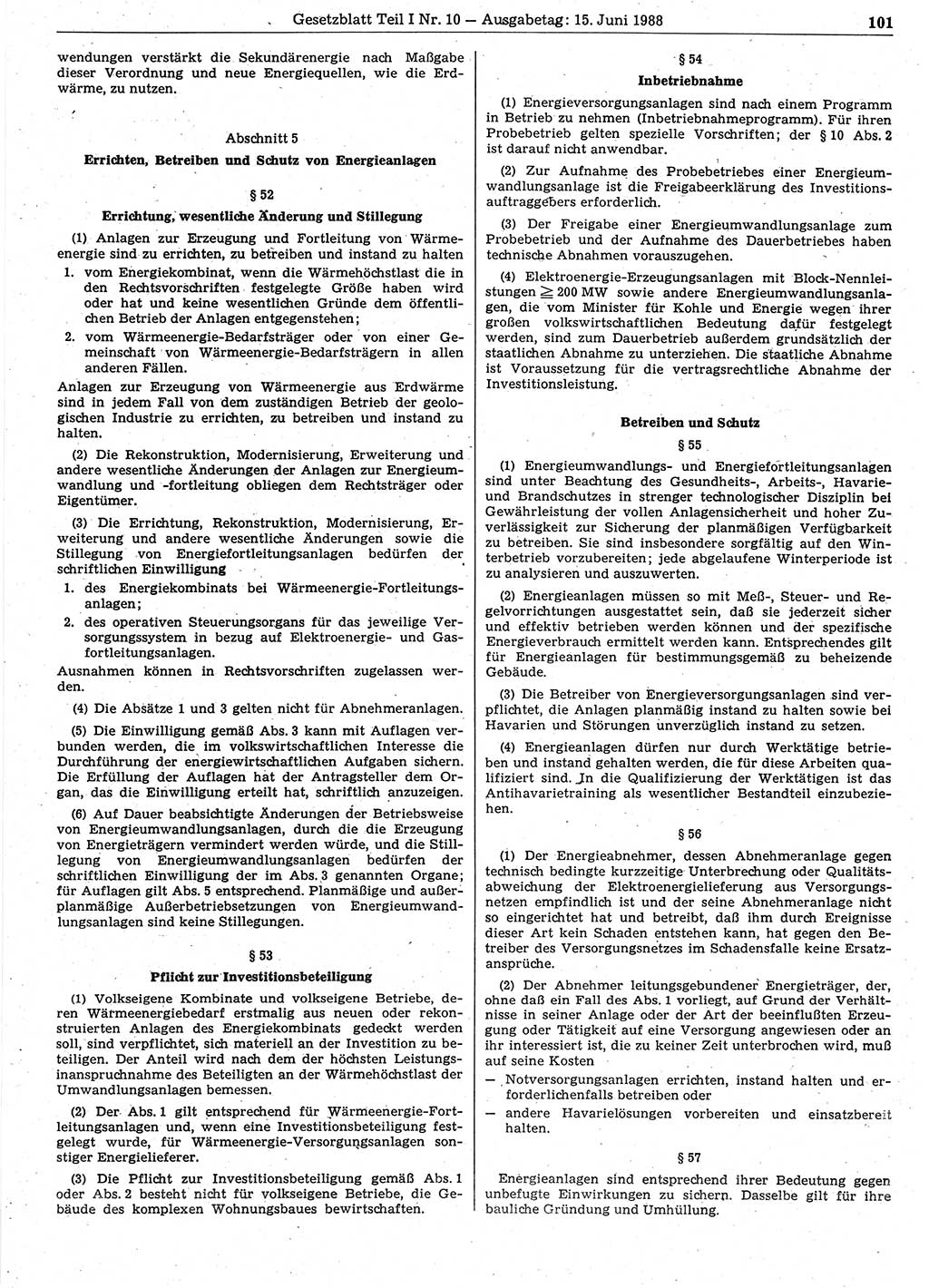 Gesetzblatt (GBl.) der Deutschen Demokratischen Republik (DDR) Teil Ⅰ 1988, Seite 101 (GBl. DDR Ⅰ 1988, S. 101)