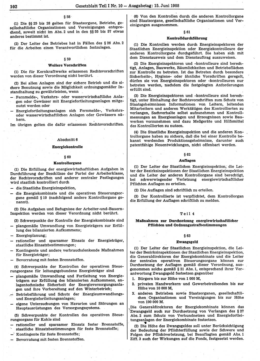 Gesetzblatt (GBl.) der Deutschen Demokratischen Republik (DDR) Teil Ⅰ 1988, Seite 102 (GBl. DDR Ⅰ 1988, S. 102)