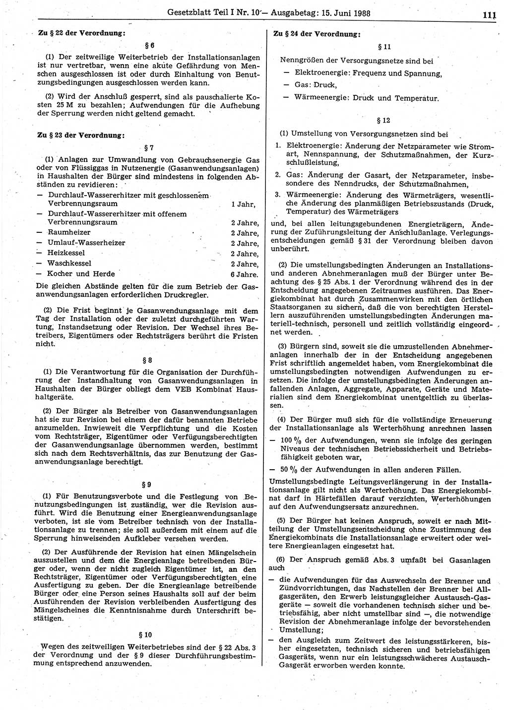 Gesetzblatt (GBl.) der Deutschen Demokratischen Republik (DDR) Teil Ⅰ 1988, Seite 111 (GBl. DDR Ⅰ 1988, S. 111)