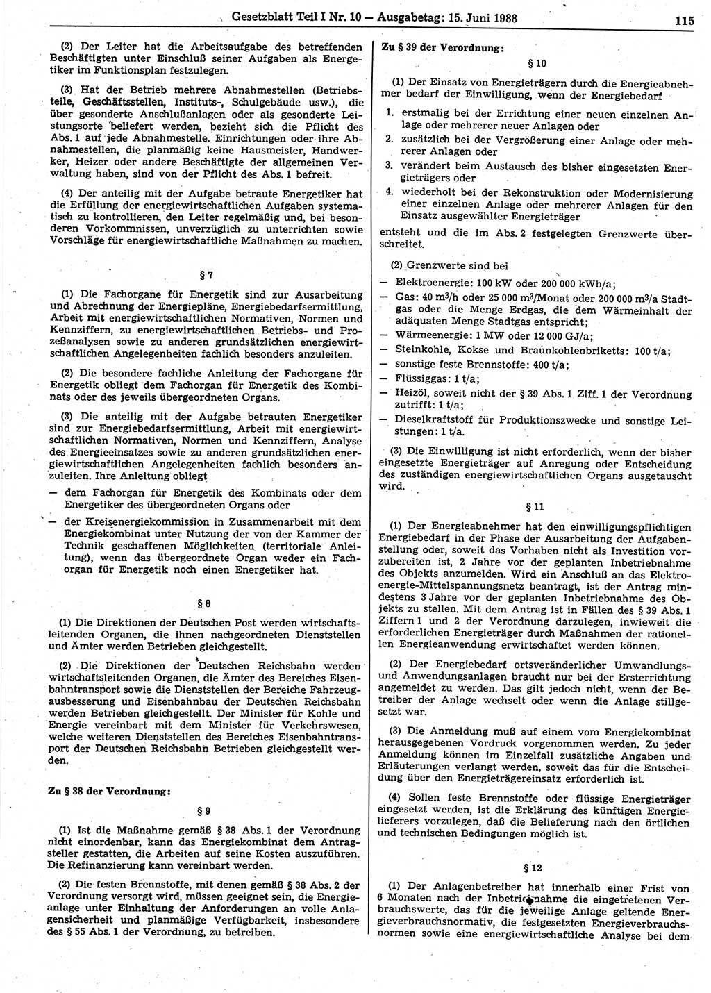 Gesetzblatt (GBl.) der Deutschen Demokratischen Republik (DDR) Teil Ⅰ 1988, Seite 115 (GBl. DDR Ⅰ 1988, S. 115)