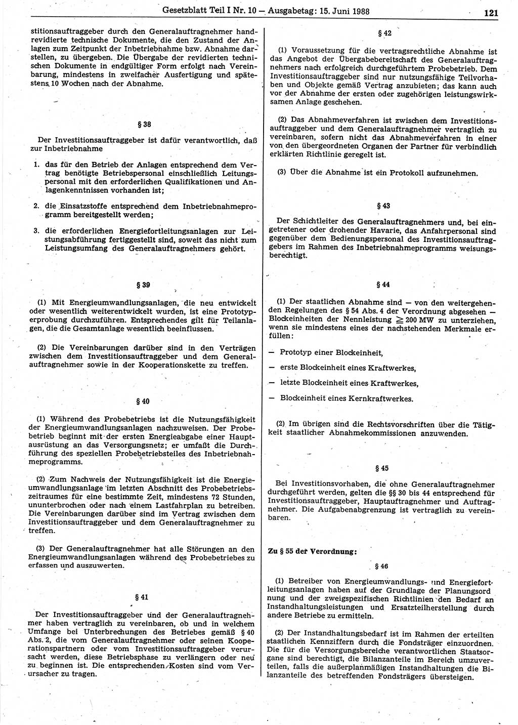 Gesetzblatt (GBl.) der Deutschen Demokratischen Republik (DDR) Teil Ⅰ 1988, Seite 121 (GBl. DDR Ⅰ 1988, S. 121)