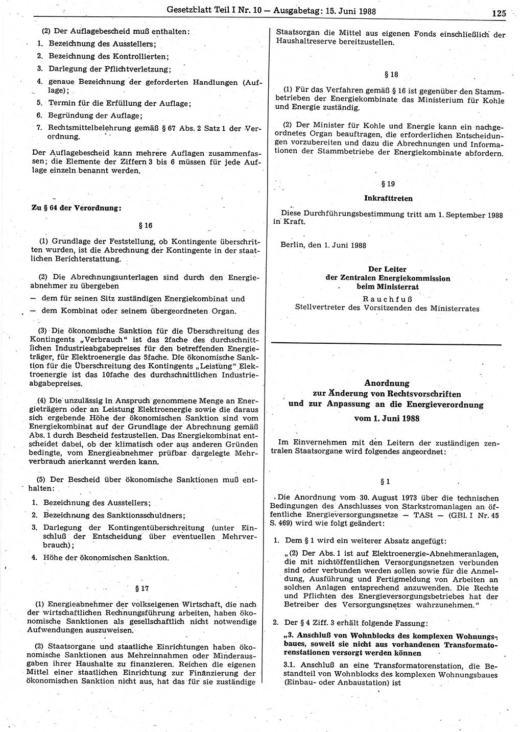 Gesetzblatt (GBl.) der Deutschen Demokratischen Republik (DDR) Teil Ⅰ 1988, Seite 125 (GBl. DDR Ⅰ 1988, S. 125)
