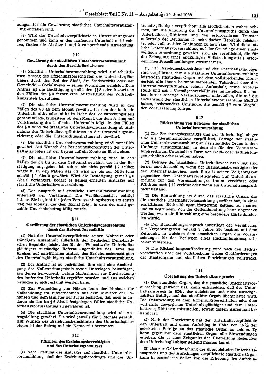 Gesetzblatt (GBl.) der Deutschen Demokratischen Republik (DDR) Teil Ⅰ 1988, Seite 131 (GBl. DDR Ⅰ 1988, S. 131)