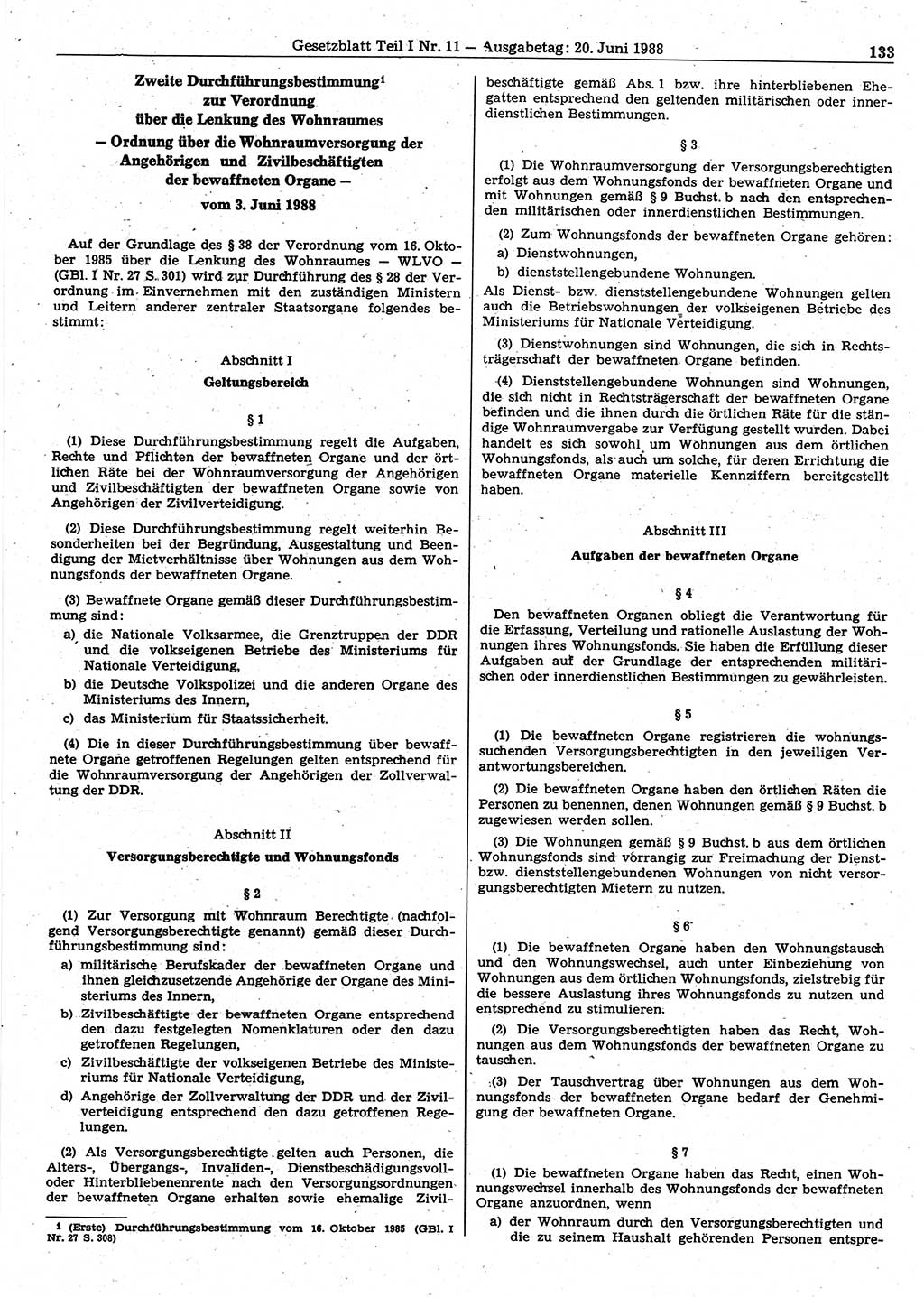 Gesetzblatt (GBl.) der Deutschen Demokratischen Republik (DDR) Teil Ⅰ 1988, Seite 133 (GBl. DDR Ⅰ 1988, S. 133)