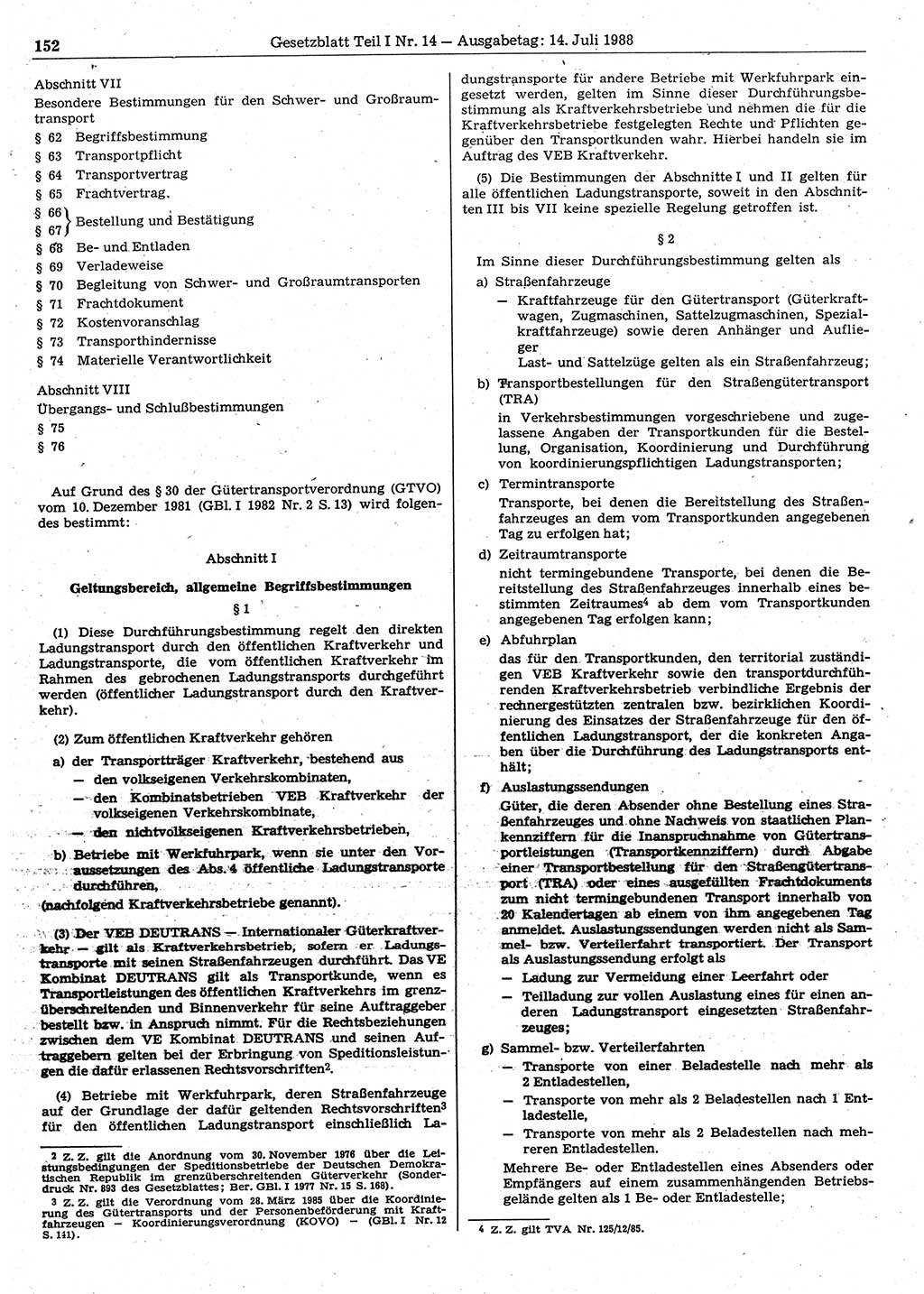 Gesetzblatt (GBl.) der Deutschen Demokratischen Republik (DDR) Teil Ⅰ 1988, Seite 152 (GBl. DDR Ⅰ 1988, S. 152)