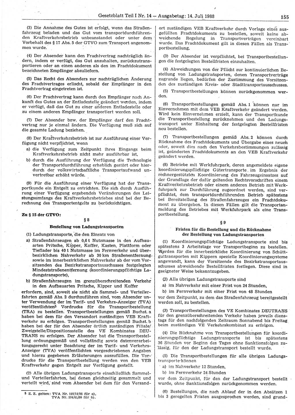 Gesetzblatt (GBl.) der Deutschen Demokratischen Republik (DDR) Teil Ⅰ 1988, Seite 155 (GBl. DDR Ⅰ 1988, S. 155)