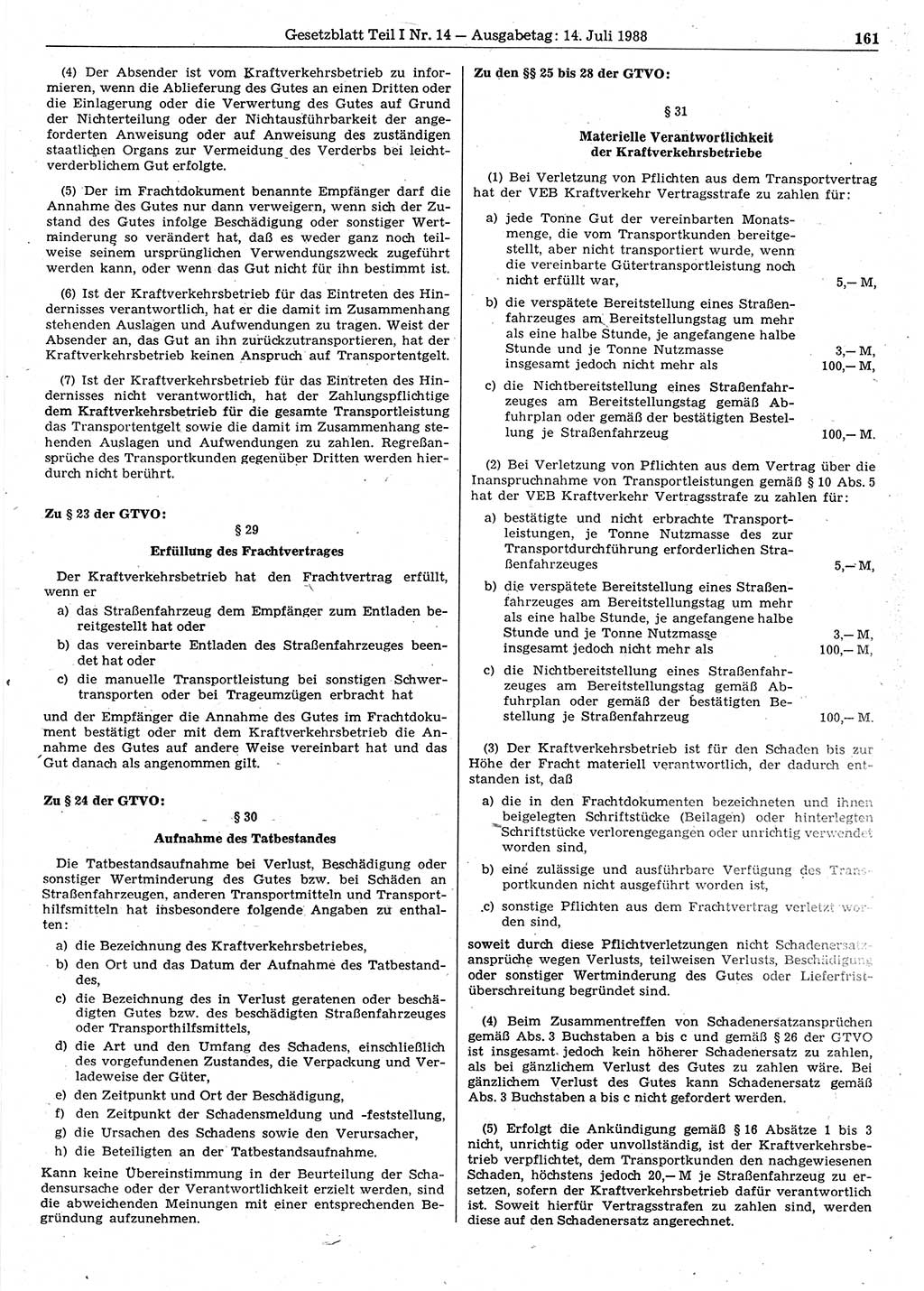 Gesetzblatt (GBl.) der Deutschen Demokratischen Republik (DDR) Teil Ⅰ 1988, Seite 161 (GBl. DDR Ⅰ 1988, S. 161)