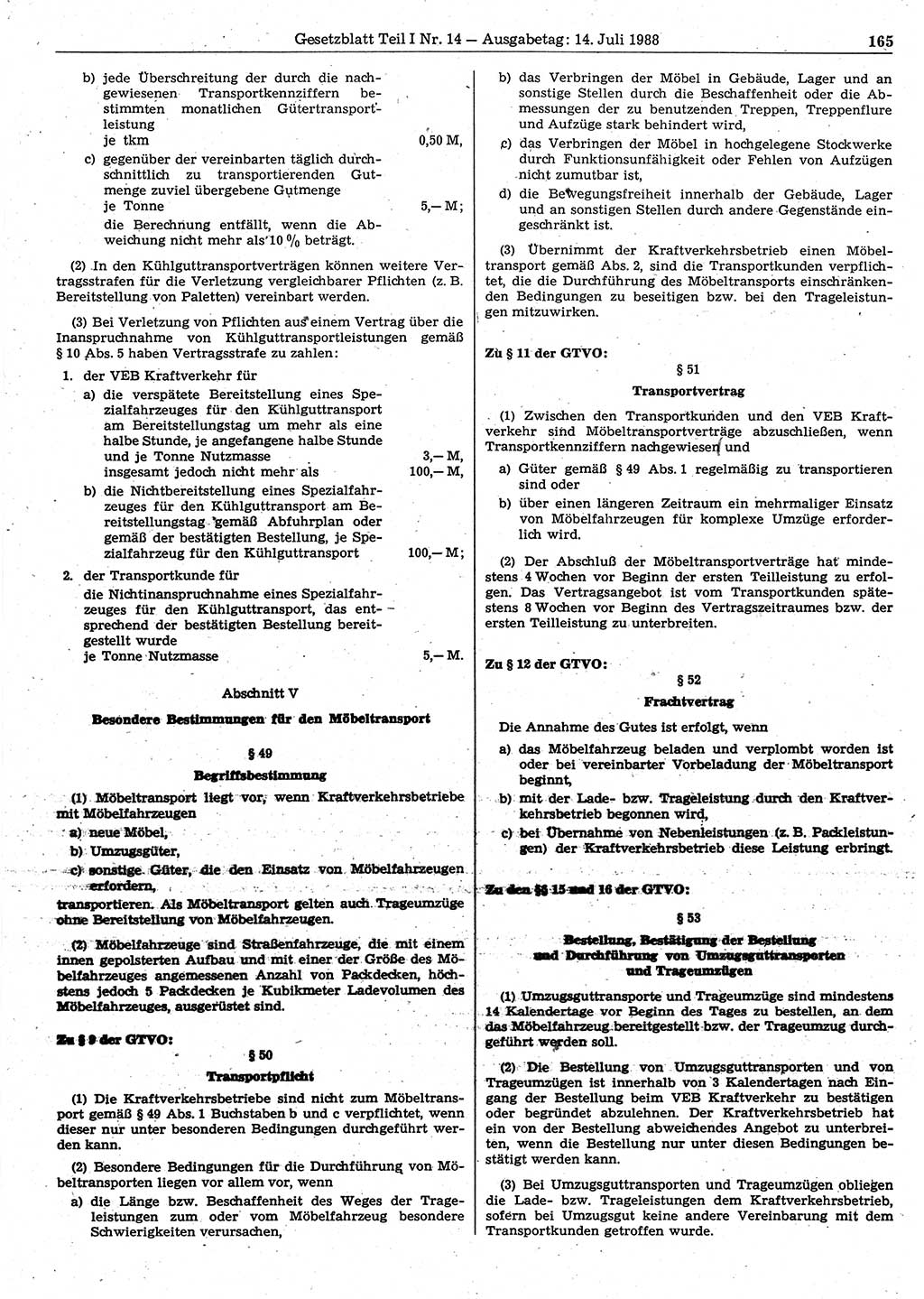 Gesetzblatt (GBl.) der Deutschen Demokratischen Republik (DDR) Teil Ⅰ 1988, Seite 165 (GBl. DDR Ⅰ 1988, S. 165)