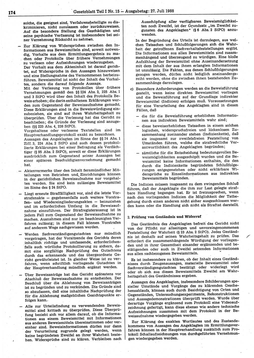 Gesetzblatt (GBl.) der Deutschen Demokratischen Republik (DDR) Teil Ⅰ 1988, Seite 174 (GBl. DDR Ⅰ 1988, S. 174)