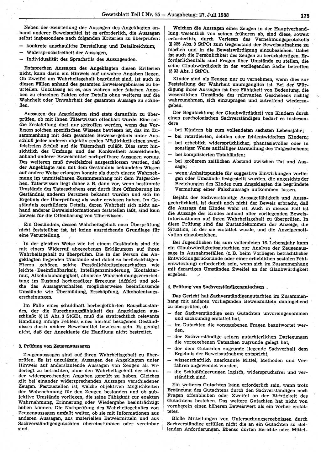 Gesetzblatt (GBl.) der Deutschen Demokratischen Republik (DDR) Teil Ⅰ 1988, Seite 175 (GBl. DDR Ⅰ 1988, S. 175)
