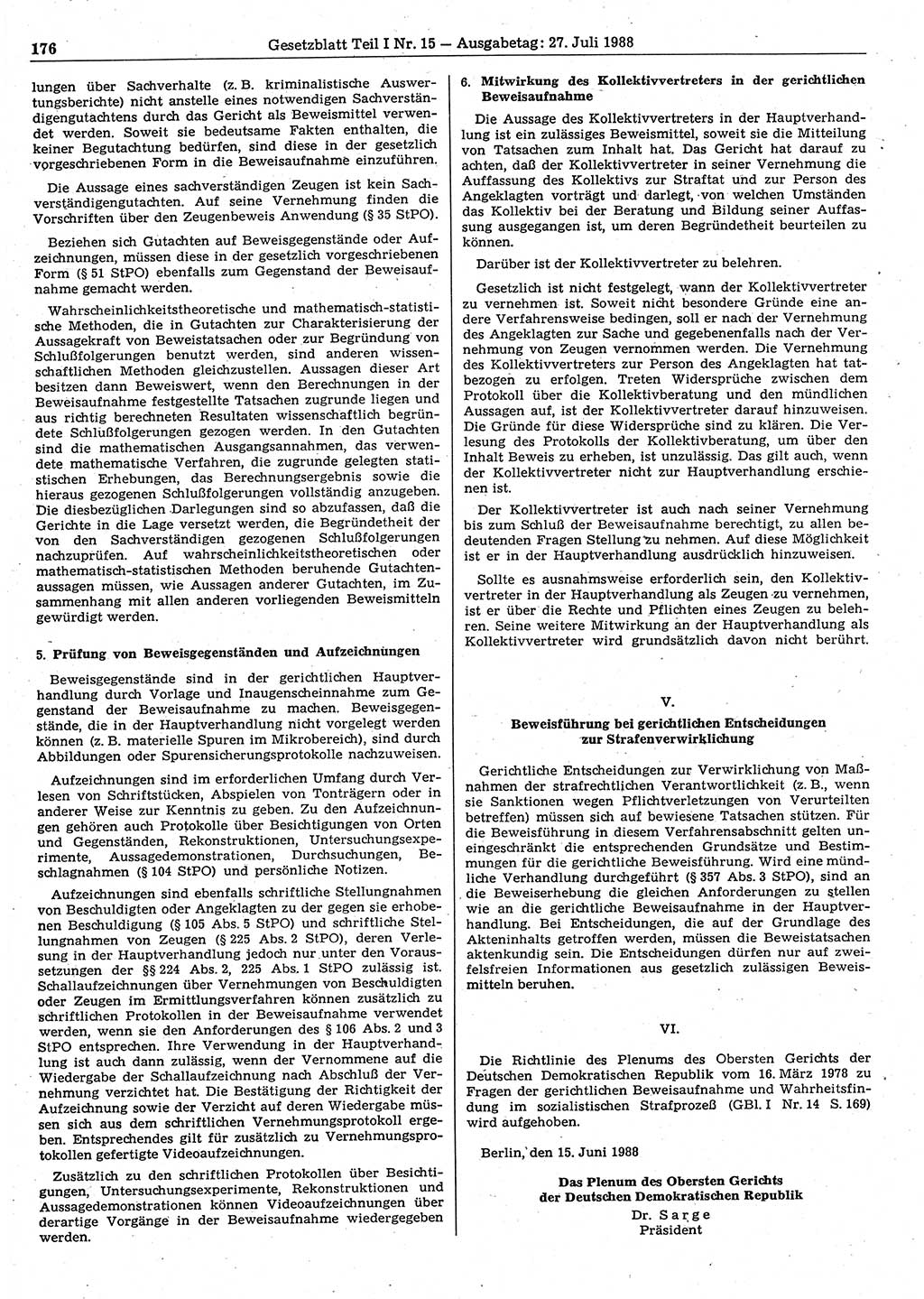 Gesetzblatt (GBl.) der Deutschen Demokratischen Republik (DDR) Teil Ⅰ 1988, Seite 176 (GBl. DDR Ⅰ 1988, S. 176)