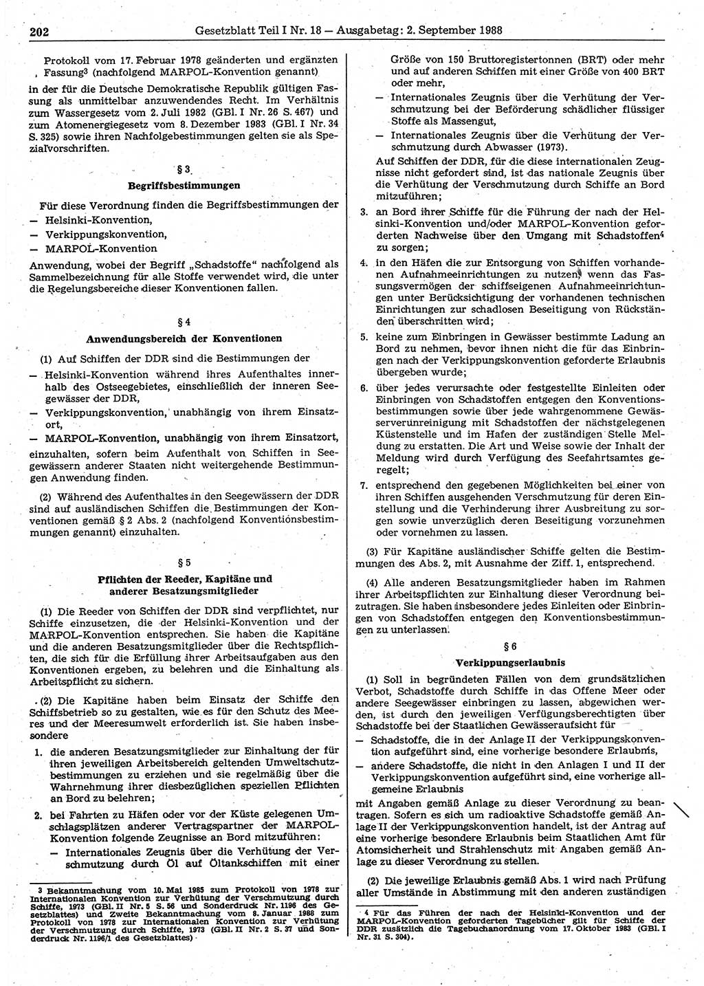 Gesetzblatt (GBl.) der Deutschen Demokratischen Republik (DDR) Teil Ⅰ 1988, Seite 202 (GBl. DDR Ⅰ 1988, S. 202)