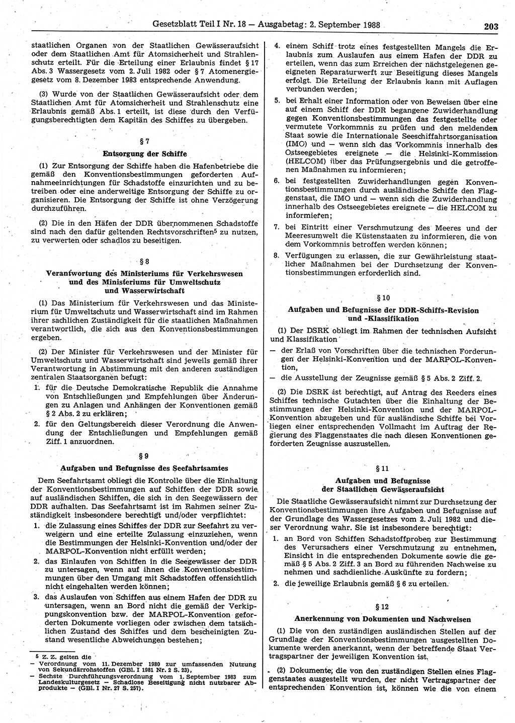 Gesetzblatt (GBl.) der Deutschen Demokratischen Republik (DDR) Teil Ⅰ 1988, Seite 203 (GBl. DDR Ⅰ 1988, S. 203)