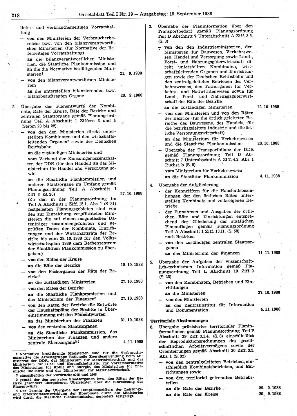 Gesetzblatt (GBl.) der Deutschen Demokratischen Republik (DDR) Teil Ⅰ 1988, Seite 218 (GBl. DDR Ⅰ 1988, S. 218)