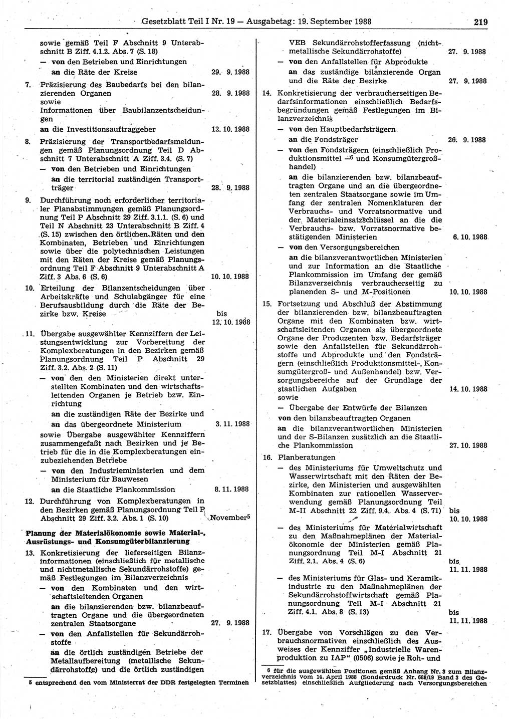 Gesetzblatt (GBl.) der Deutschen Demokratischen Republik (DDR) Teil Ⅰ 1988, Seite 219 (GBl. DDR Ⅰ 1988, S. 219)