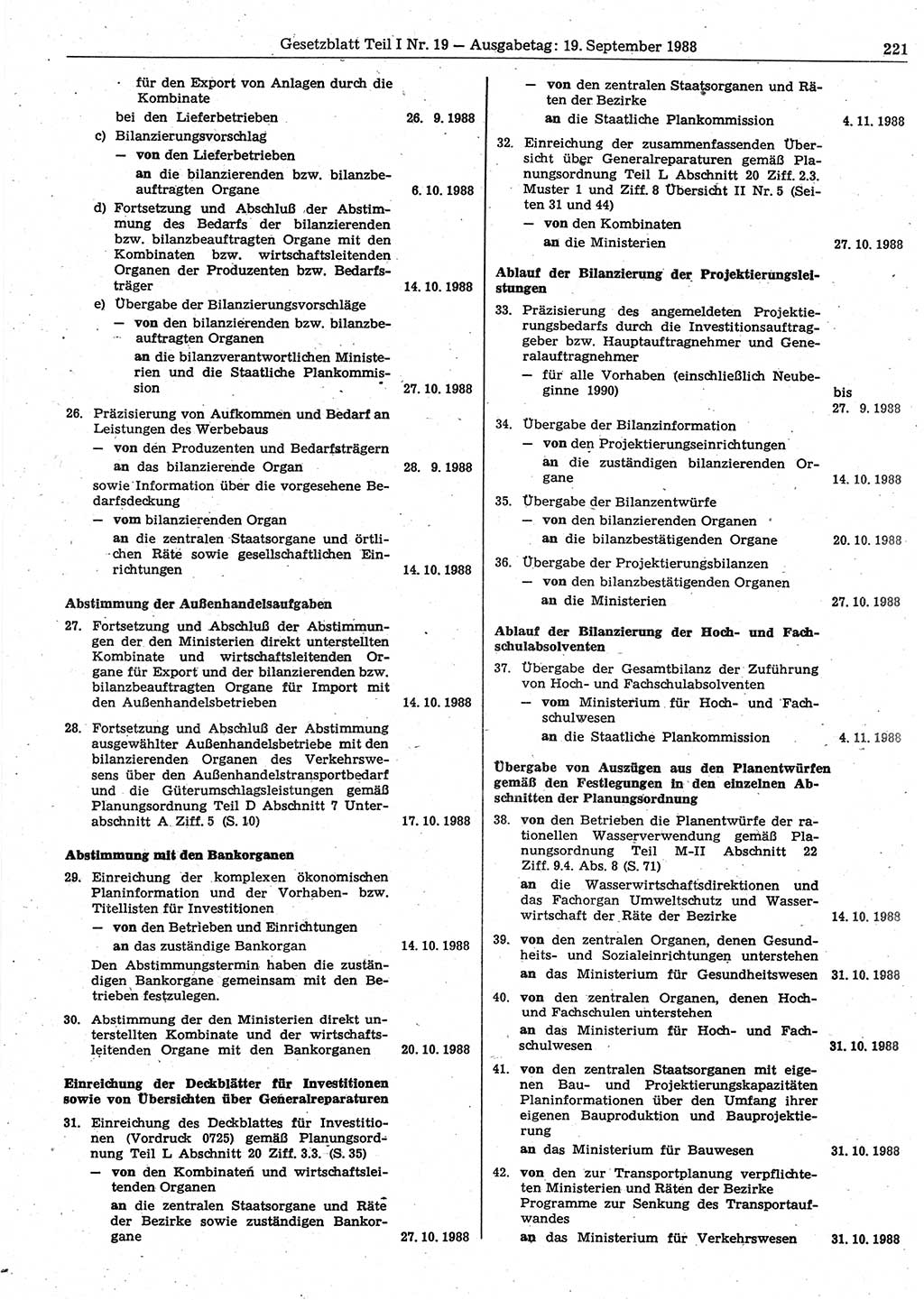 Gesetzblatt (GBl.) der Deutschen Demokratischen Republik (DDR) Teil Ⅰ 1988, Seite 221 (GBl. DDR Ⅰ 1988, S. 221)