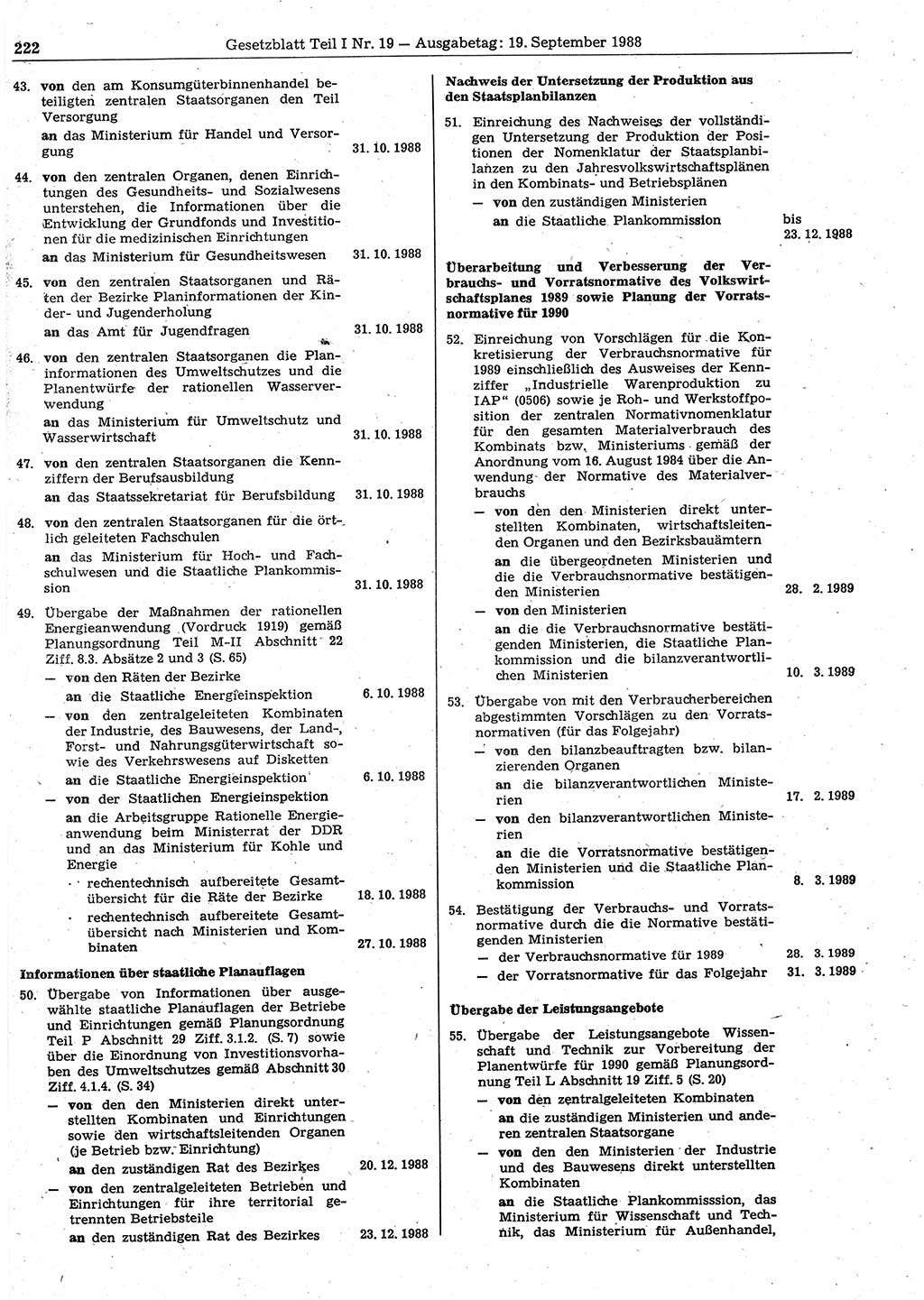 Gesetzblatt (GBl.) der Deutschen Demokratischen Republik (DDR) Teil Ⅰ 1988, Seite 222 (GBl. DDR Ⅰ 1988, S. 222)