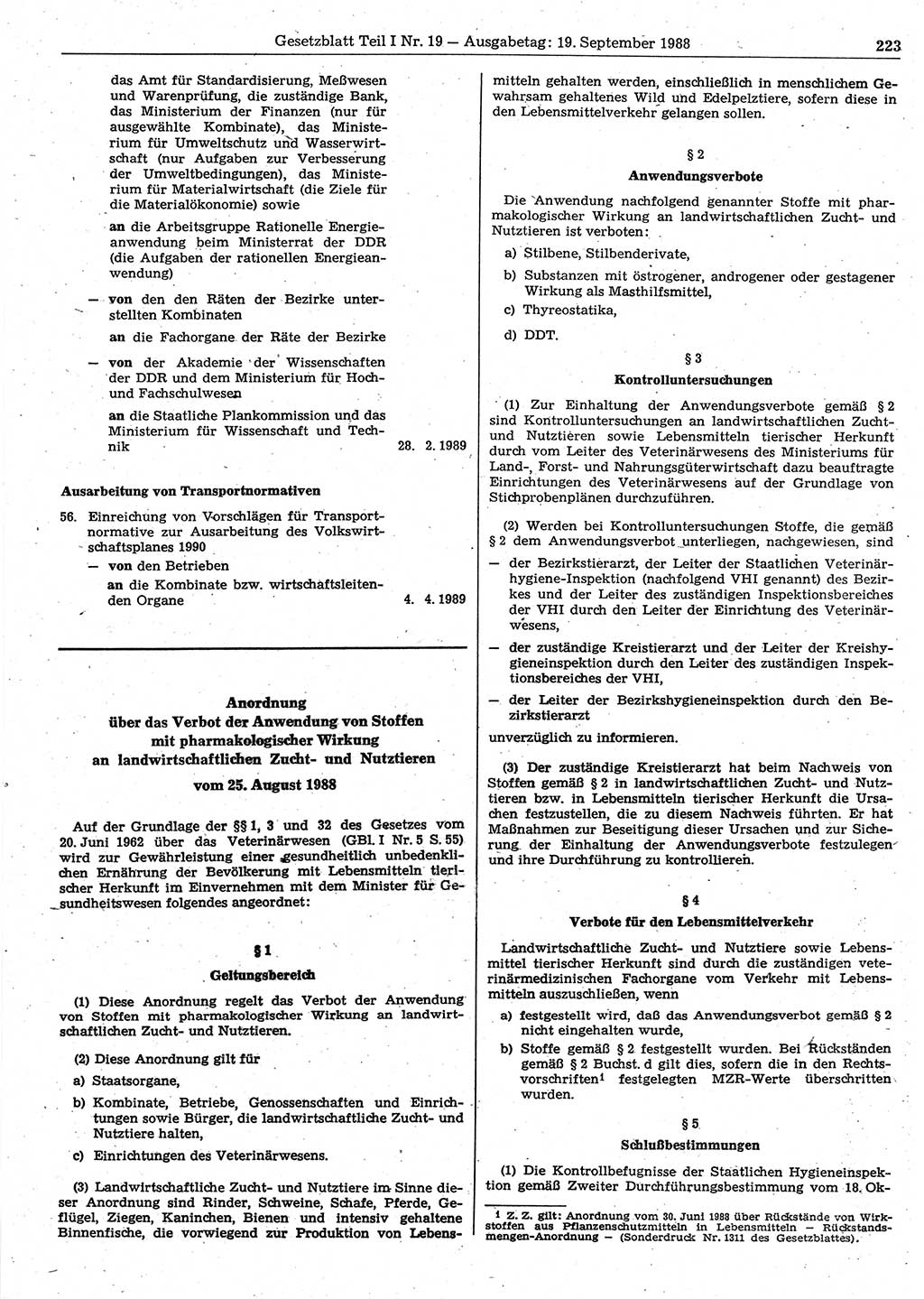 Gesetzblatt (GBl.) der Deutschen Demokratischen Republik (DDR) Teil Ⅰ 1988, Seite 223 (GBl. DDR Ⅰ 1988, S. 223)