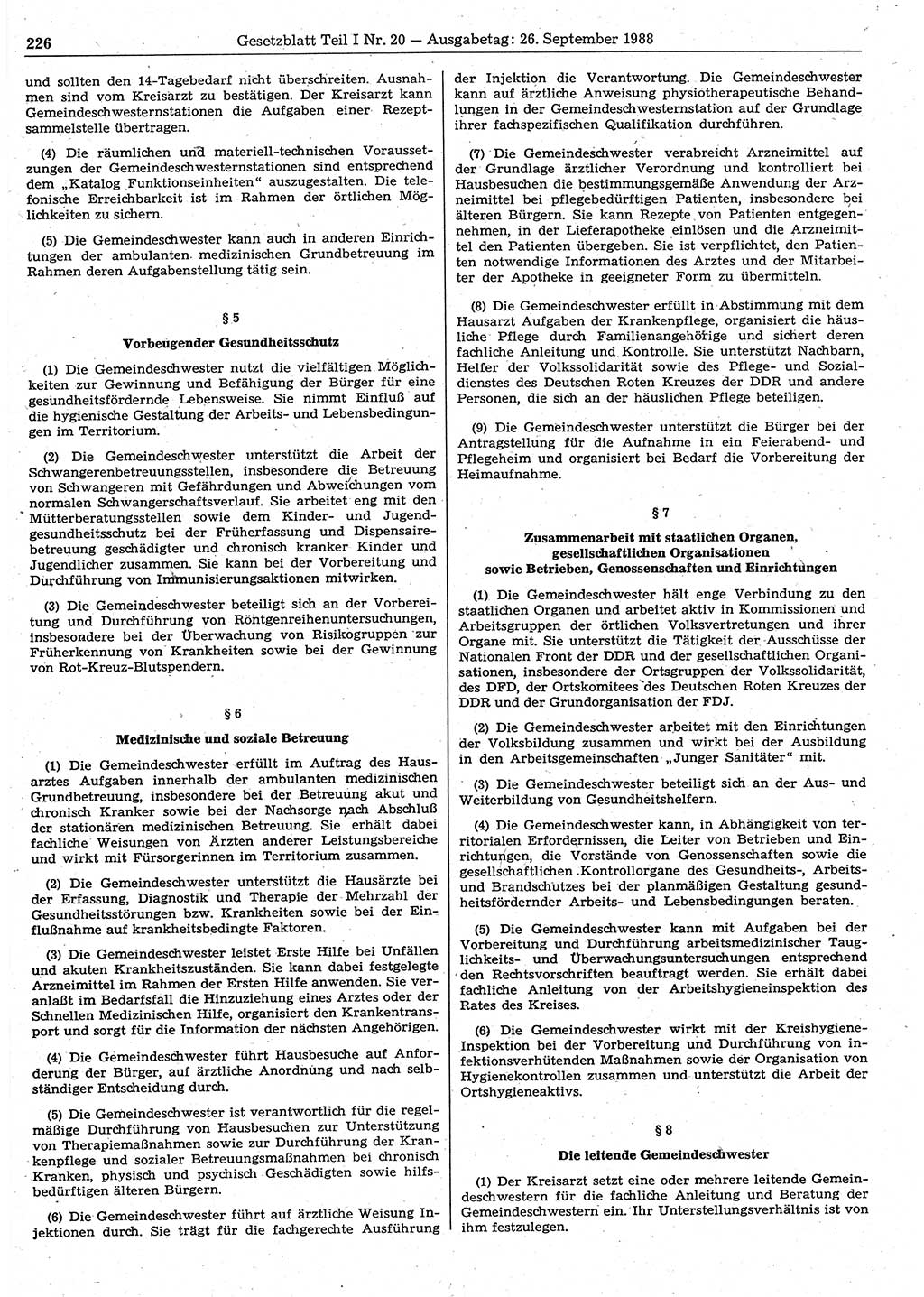 Gesetzblatt (GBl.) der Deutschen Demokratischen Republik (DDR) Teil Ⅰ 1988, Seite 226 (GBl. DDR Ⅰ 1988, S. 226)