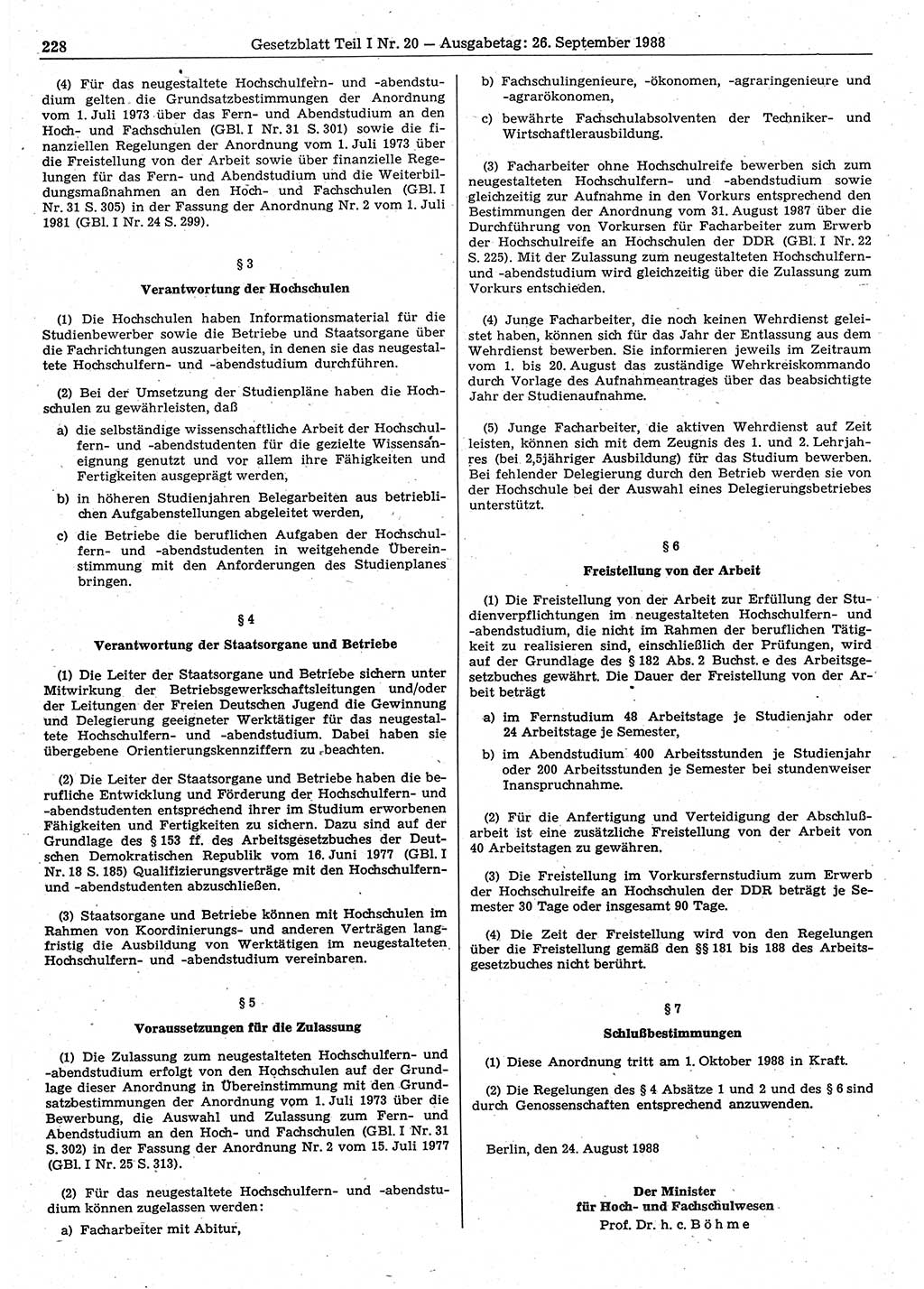 Gesetzblatt (GBl.) der Deutschen Demokratischen Republik (DDR) Teil Ⅰ 1988, Seite 228 (GBl. DDR Ⅰ 1988, S. 228)