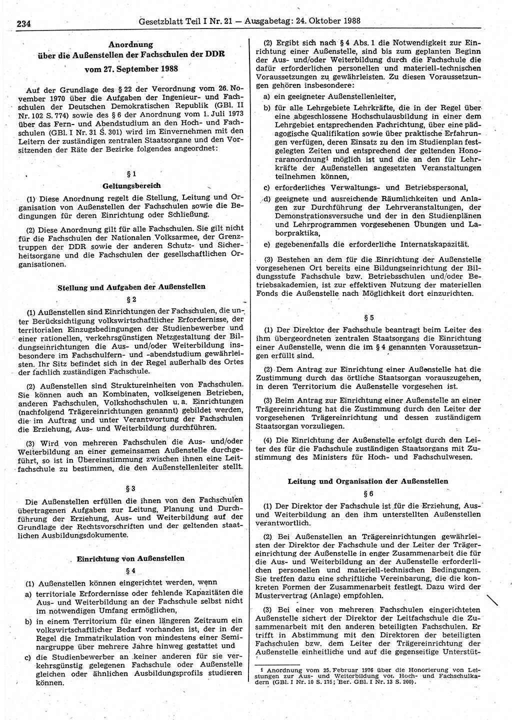 Gesetzblatt (GBl.) der Deutschen Demokratischen Republik (DDR) Teil Ⅰ 1988, Seite 234 (GBl. DDR Ⅰ 1988, S. 234)