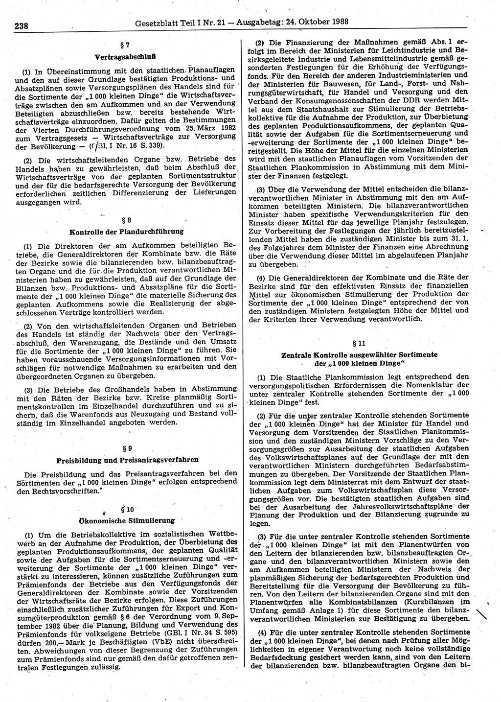 Gesetzblatt (GBl.) der Deutschen Demokratischen Republik (DDR) Teil Ⅰ 1988, Seite 238 (GBl. DDR Ⅰ 1988, S. 238)