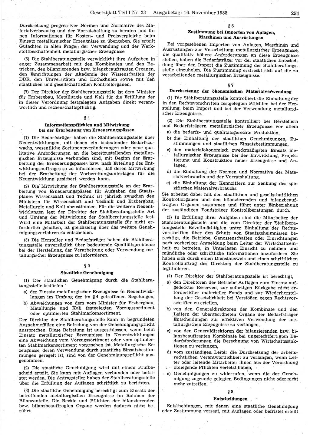 Gesetzblatt (GBl.) der Deutschen Demokratischen Republik (DDR) Teil Ⅰ 1988, Seite 251 (GBl. DDR Ⅰ 1988, S. 251)