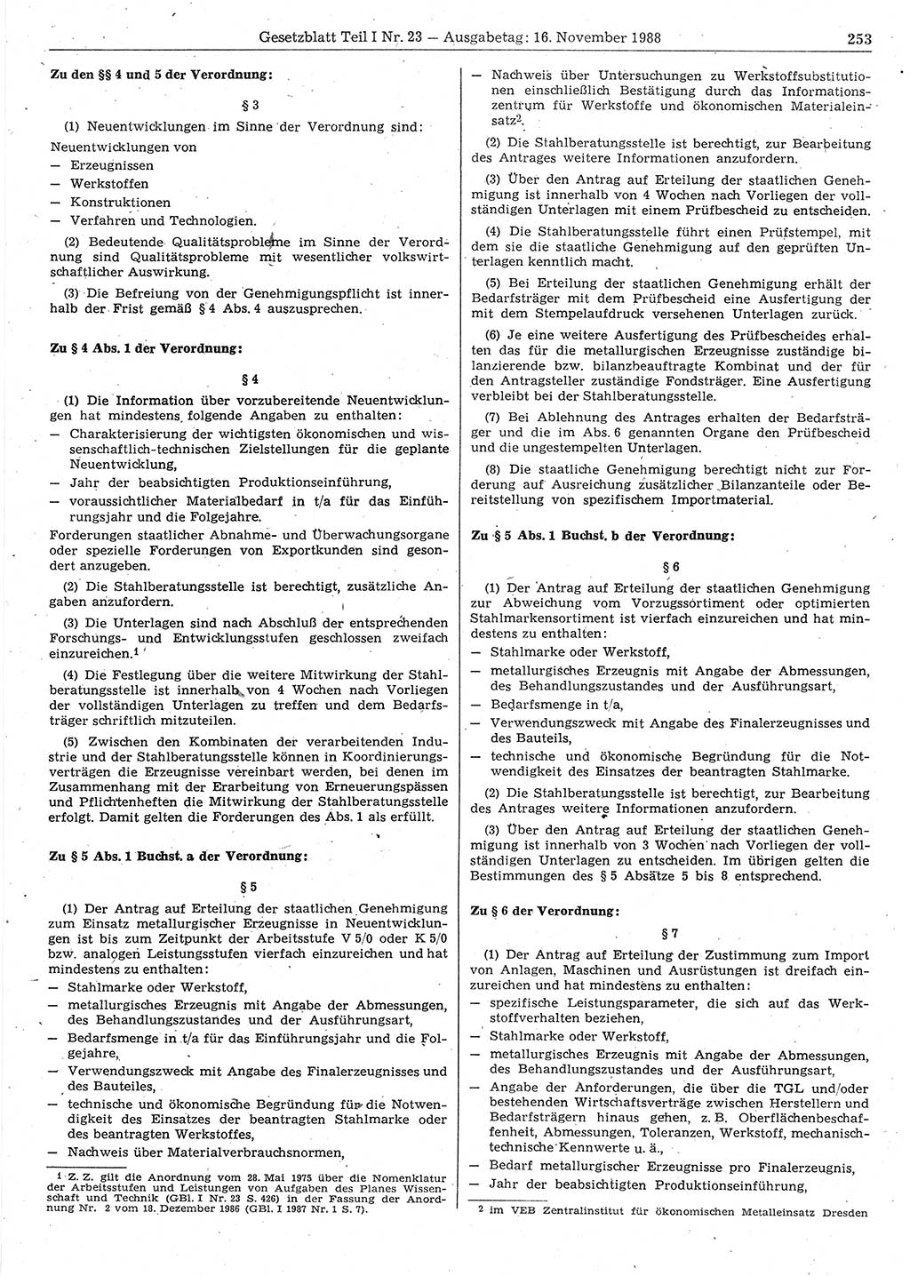 Gesetzblatt (GBl.) der Deutschen Demokratischen Republik (DDR) Teil Ⅰ 1988, Seite 253 (GBl. DDR Ⅰ 1988, S. 253)