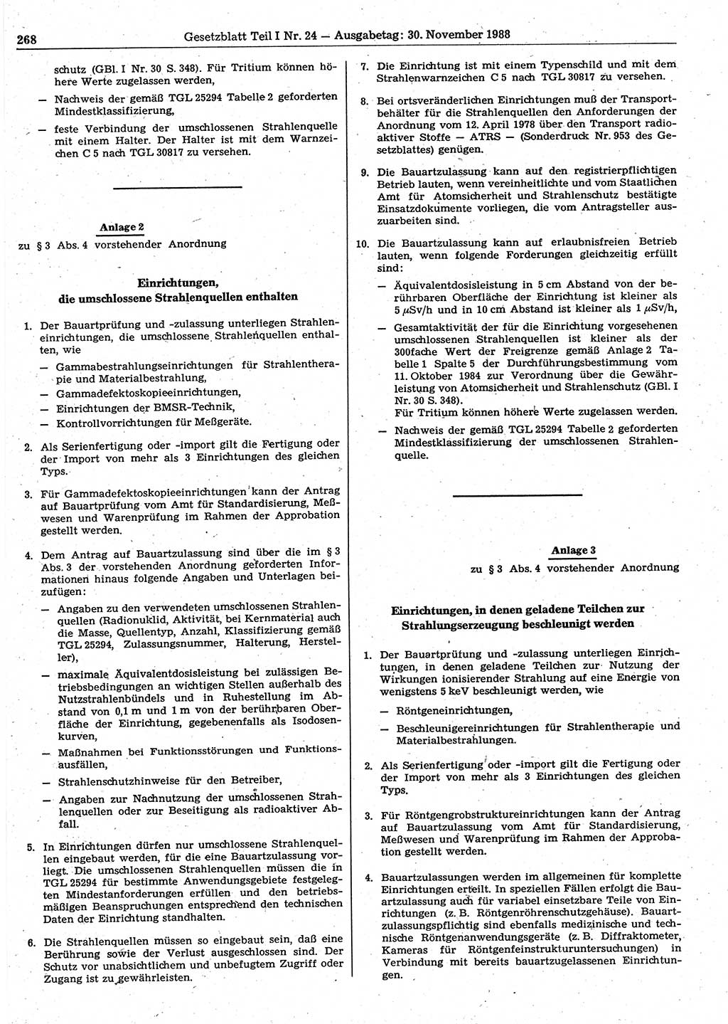 Gesetzblatt (GBl.) der Deutschen Demokratischen Republik (DDR) Teil Ⅰ 1988, Seite 268 (GBl. DDR Ⅰ 1988, S. 268)