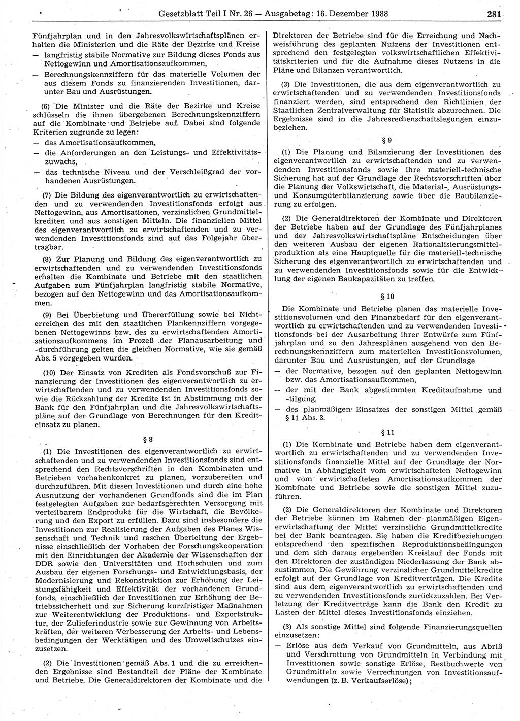 Gesetzblatt (GBl.) der Deutschen Demokratischen Republik (DDR) Teil Ⅰ 1988, Seite 281 (GBl. DDR Ⅰ 1988, S. 281)