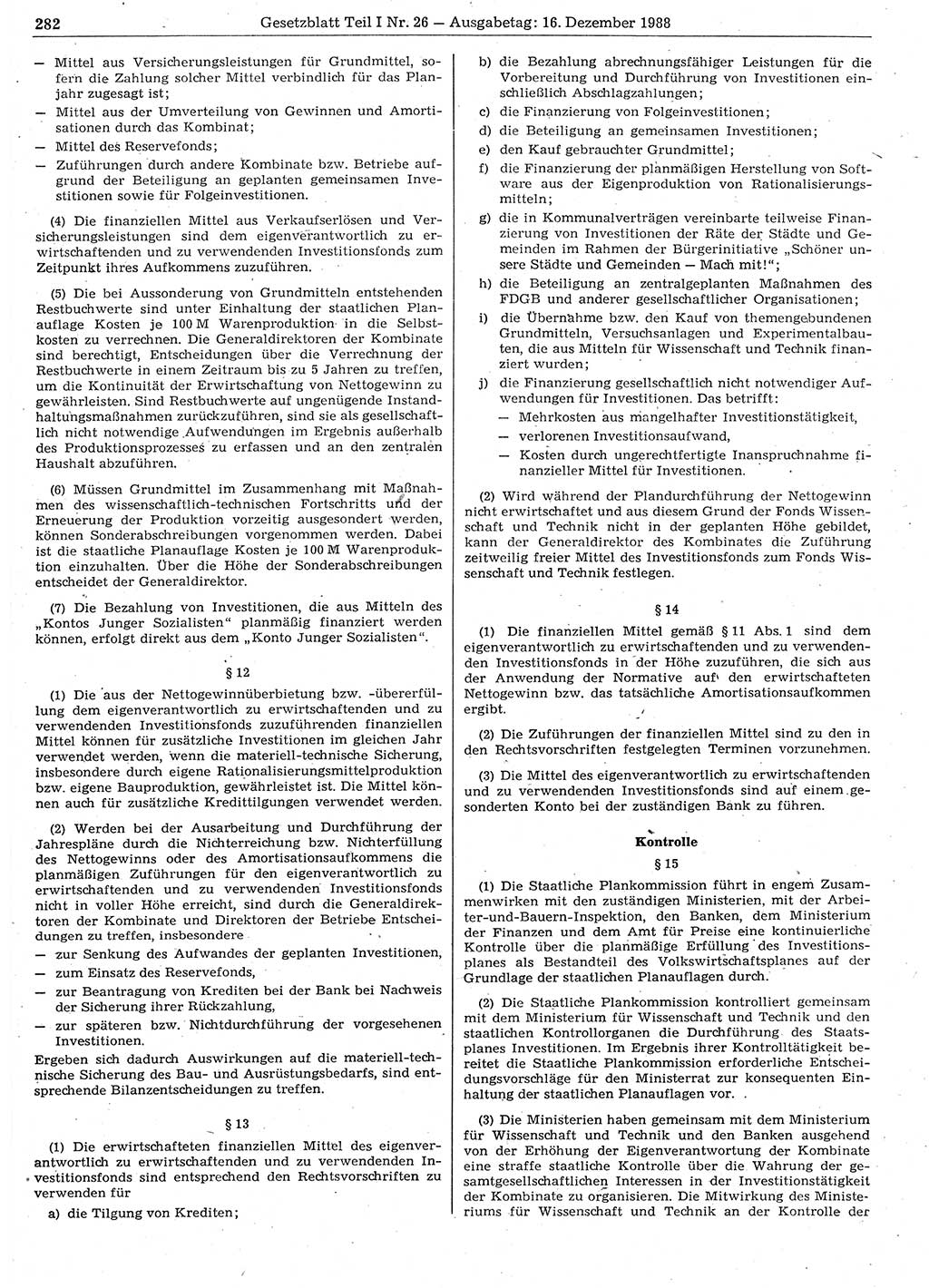 Gesetzblatt (GBl.) der Deutschen Demokratischen Republik (DDR) Teil Ⅰ 1988, Seite 282 (GBl. DDR Ⅰ 1988, S. 282)