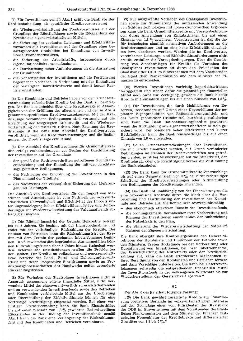 Gesetzblatt (GBl.) der Deutschen Demokratischen Republik (DDR) Teil Ⅰ 1988, Seite 284 (GBl. DDR Ⅰ 1988, S. 284)