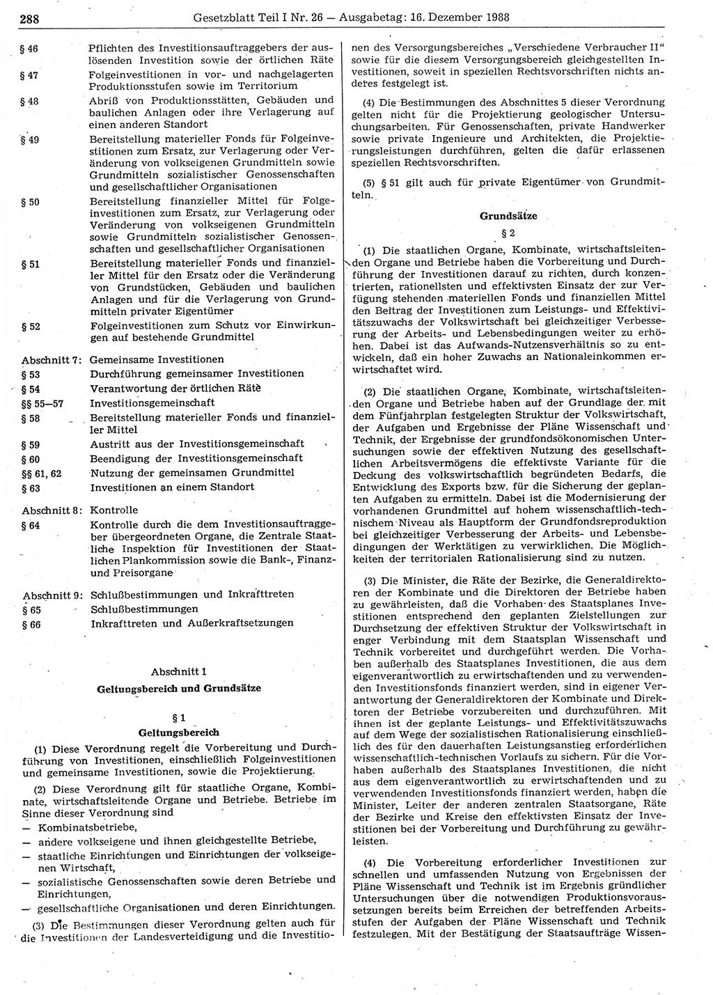 Gesetzblatt (GBl.) der Deutschen Demokratischen Republik (DDR) Teil Ⅰ 1988, Seite 288 (GBl. DDR Ⅰ 1988, S. 288)