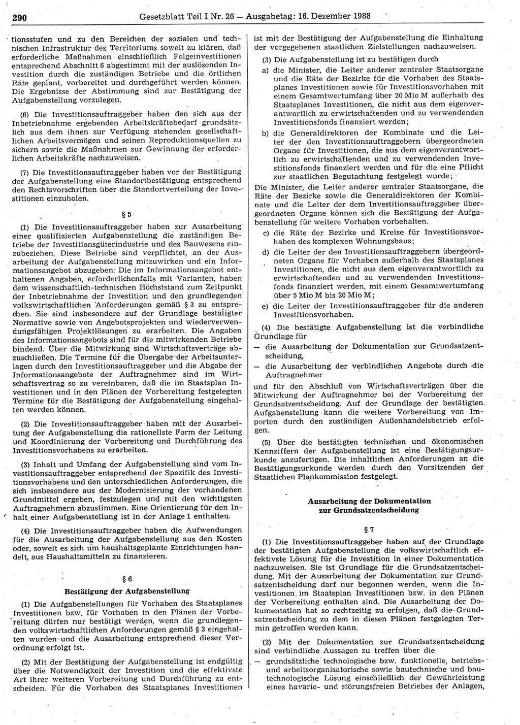 Gesetzblatt (GBl.) der Deutschen Demokratischen Republik (DDR) Teil Ⅰ 1988, Seite 290 (GBl. DDR Ⅰ 1988, S. 290)
