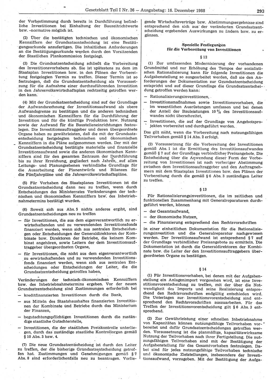 Gesetzblatt (GBl.) der Deutschen Demokratischen Republik (DDR) Teil Ⅰ 1988, Seite 293 (GBl. DDR Ⅰ 1988, S. 293)