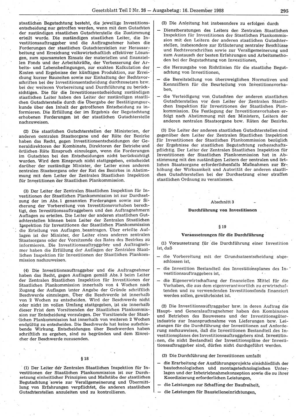 Gesetzblatt (GBl.) der Deutschen Demokratischen Republik (DDR) Teil Ⅰ 1988, Seite 295 (GBl. DDR Ⅰ 1988, S. 295)