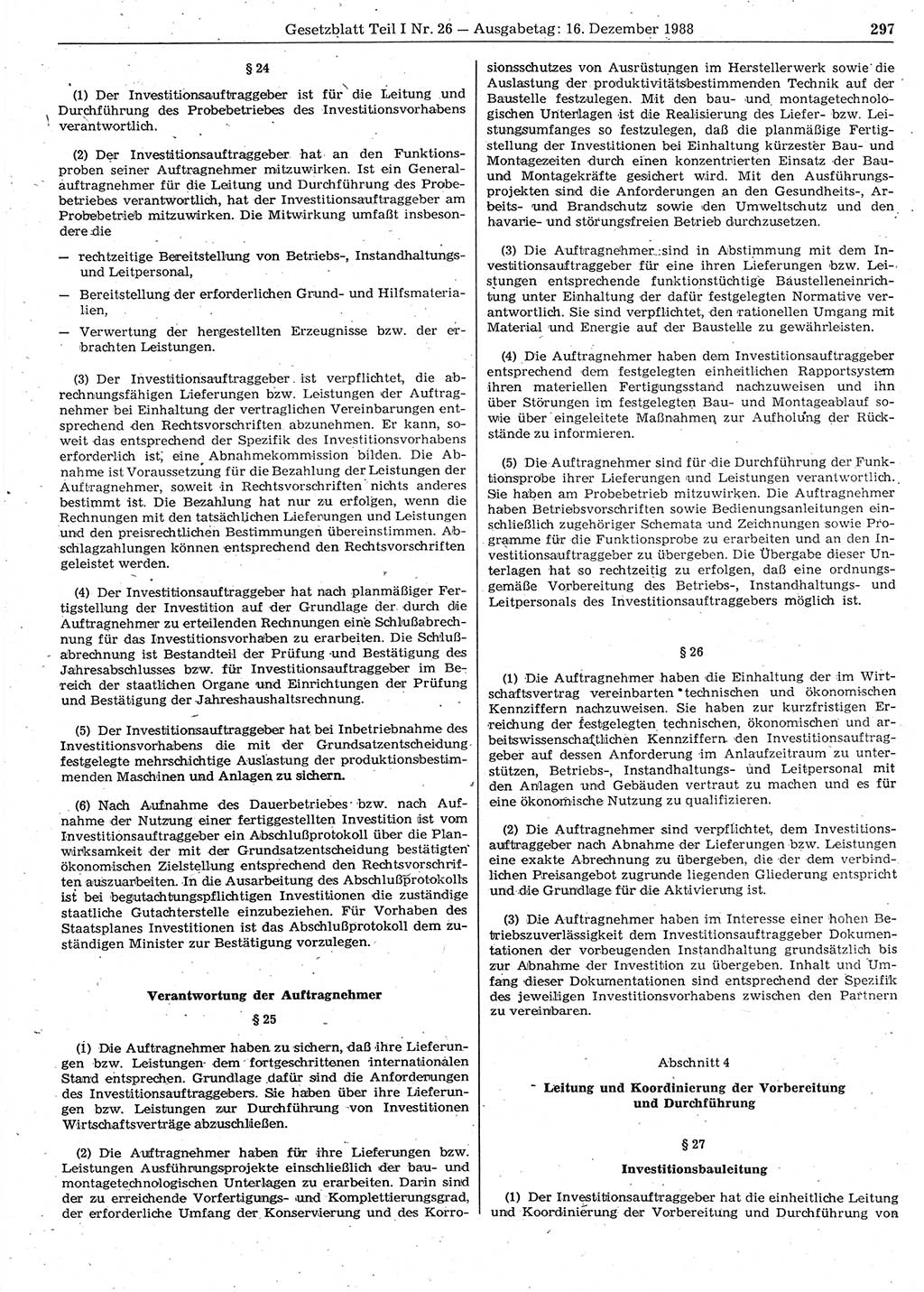 Gesetzblatt (GBl.) der Deutschen Demokratischen Republik (DDR) Teil Ⅰ 1988, Seite 297 (GBl. DDR Ⅰ 1988, S. 297)