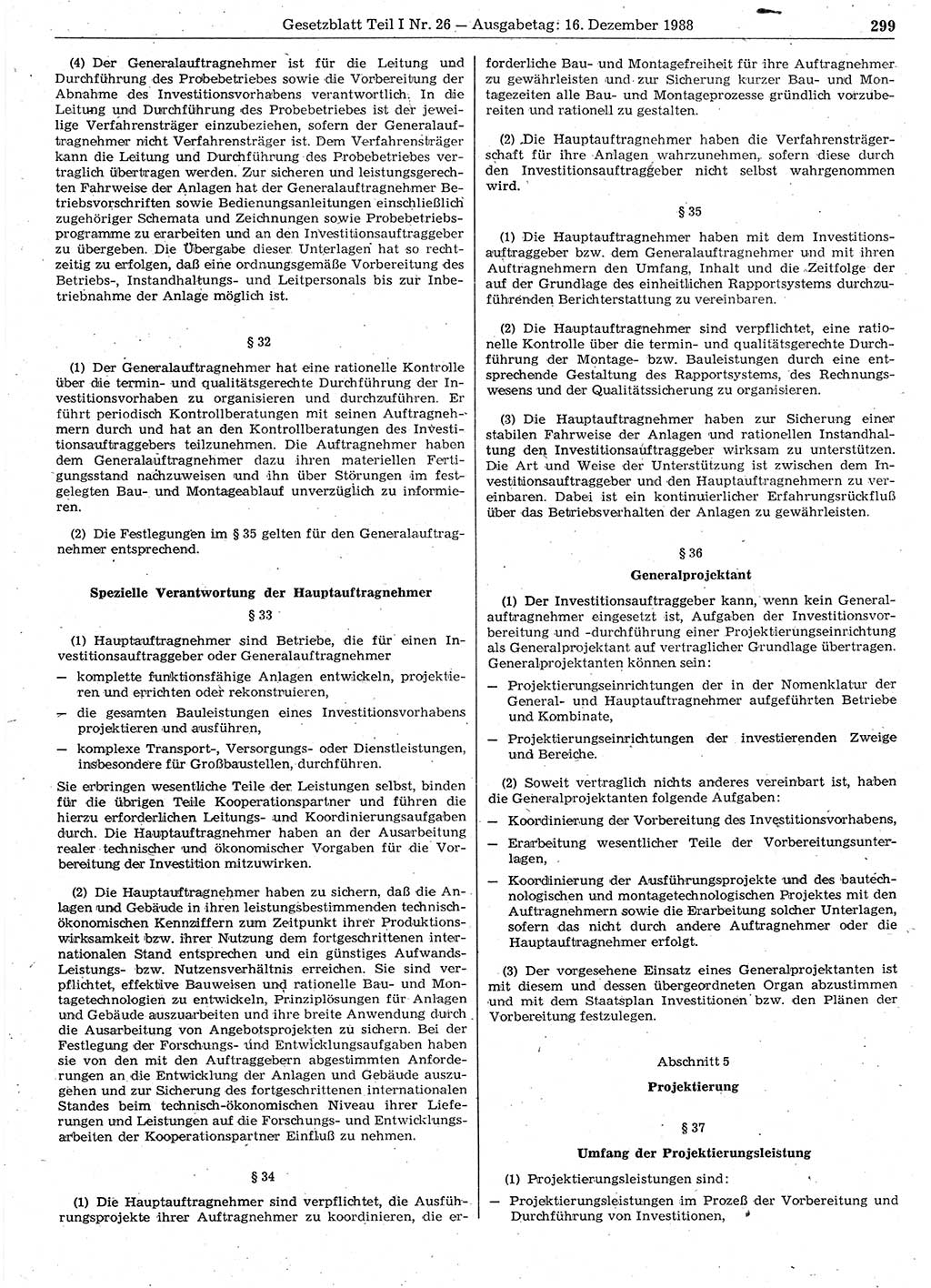 Gesetzblatt (GBl.) der Deutschen Demokratischen Republik (DDR) Teil Ⅰ 1988, Seite 299 (GBl. DDR Ⅰ 1988, S. 299)
