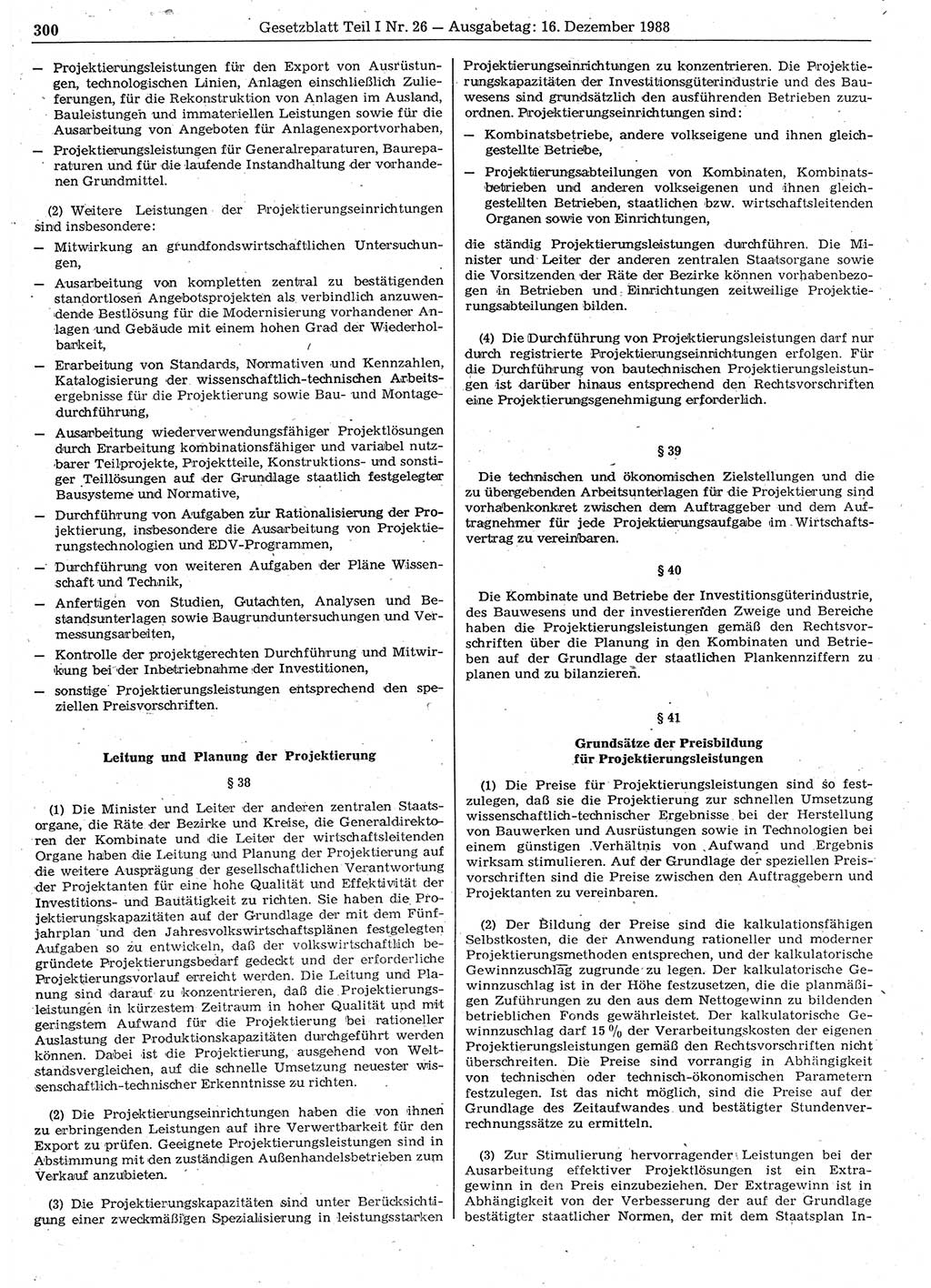 Gesetzblatt (GBl.) der Deutschen Demokratischen Republik (DDR) Teil Ⅰ 1988, Seite 300 (GBl. DDR Ⅰ 1988, S. 300)