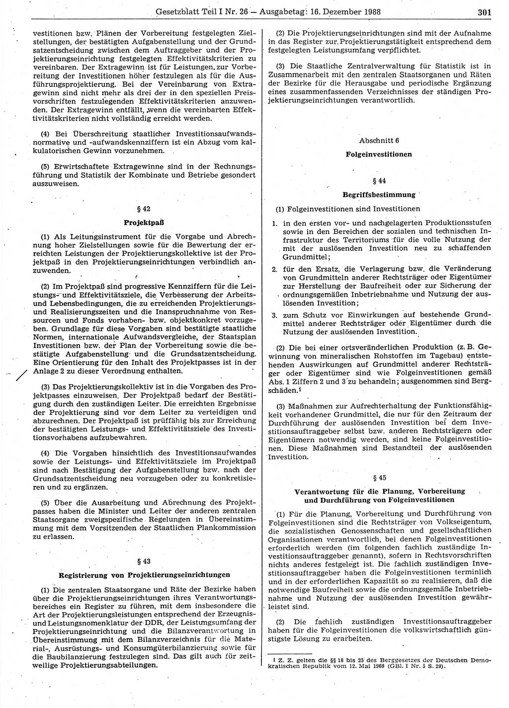 Gesetzblatt (GBl.) der Deutschen Demokratischen Republik (DDR) Teil Ⅰ 1988, Seite 301 (GBl. DDR Ⅰ 1988, S. 301)