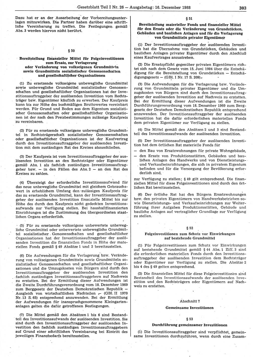 Gesetzblatt (GBl.) der Deutschen Demokratischen Republik (DDR) Teil Ⅰ 1988, Seite 303 (GBl. DDR Ⅰ 1988, S. 303)