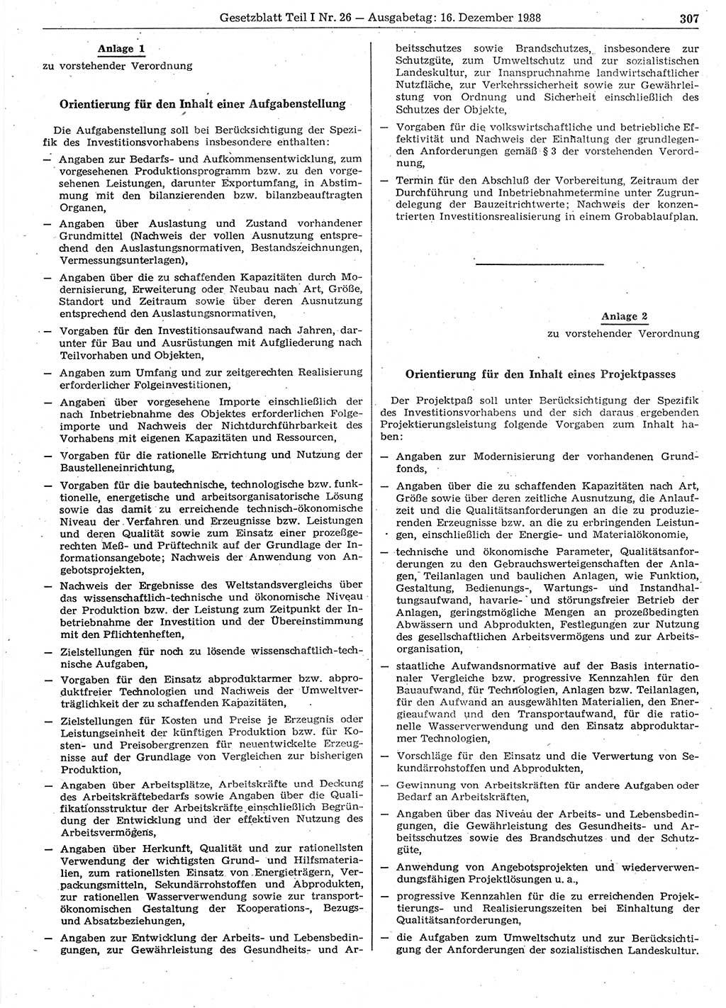 Gesetzblatt (GBl.) der Deutschen Demokratischen Republik (DDR) Teil Ⅰ 1988, Seite 307 (GBl. DDR Ⅰ 1988, S. 307)