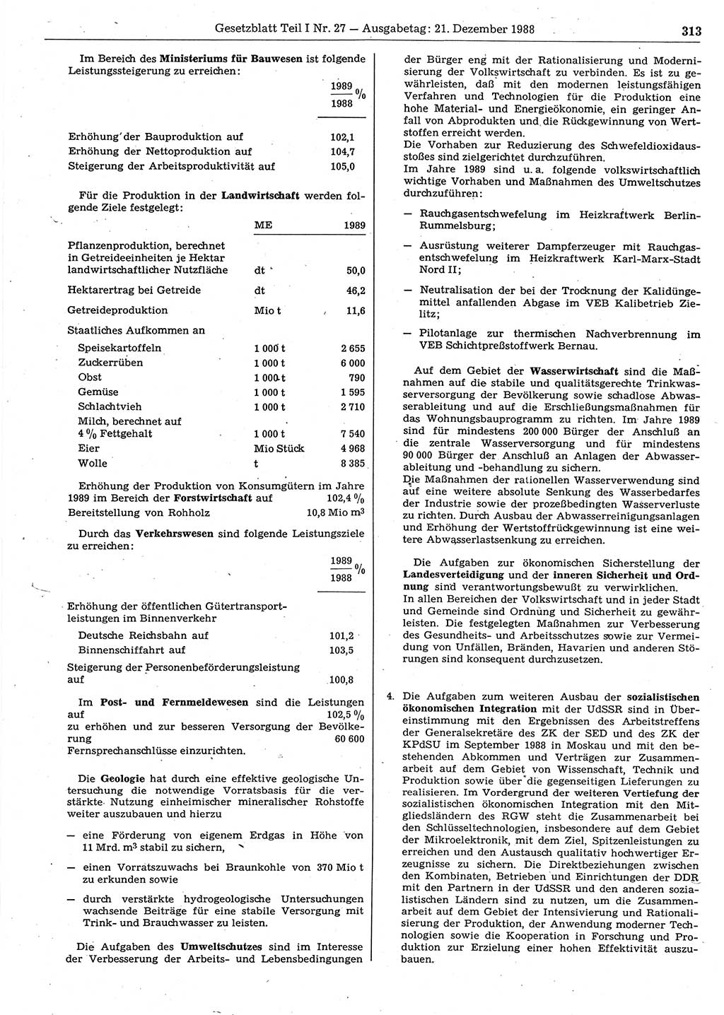 Gesetzblatt (GBl.) der Deutschen Demokratischen Republik (DDR) Teil Ⅰ 1988, Seite 313 (GBl. DDR Ⅰ 1988, S. 313)