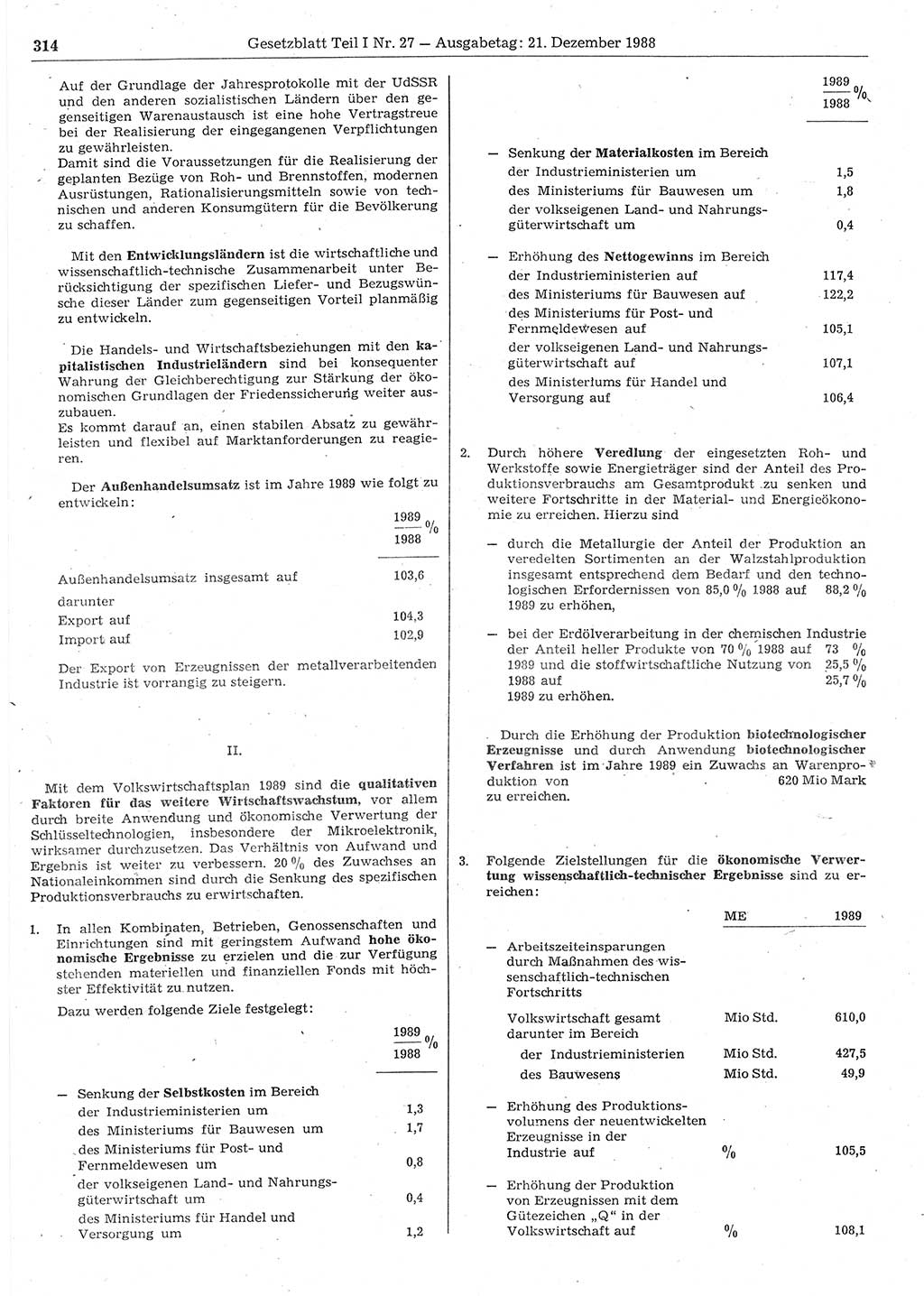 Gesetzblatt (GBl.) der Deutschen Demokratischen Republik (DDR) Teil Ⅰ 1988, Seite 314 (GBl. DDR Ⅰ 1988, S. 314)