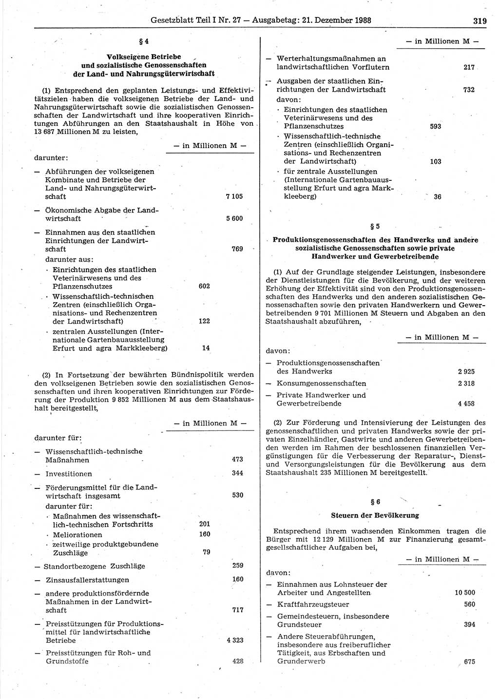 Gesetzblatt (GBl.) der Deutschen Demokratischen Republik (DDR) Teil Ⅰ 1988, Seite 319 (GBl. DDR Ⅰ 1988, S. 319)