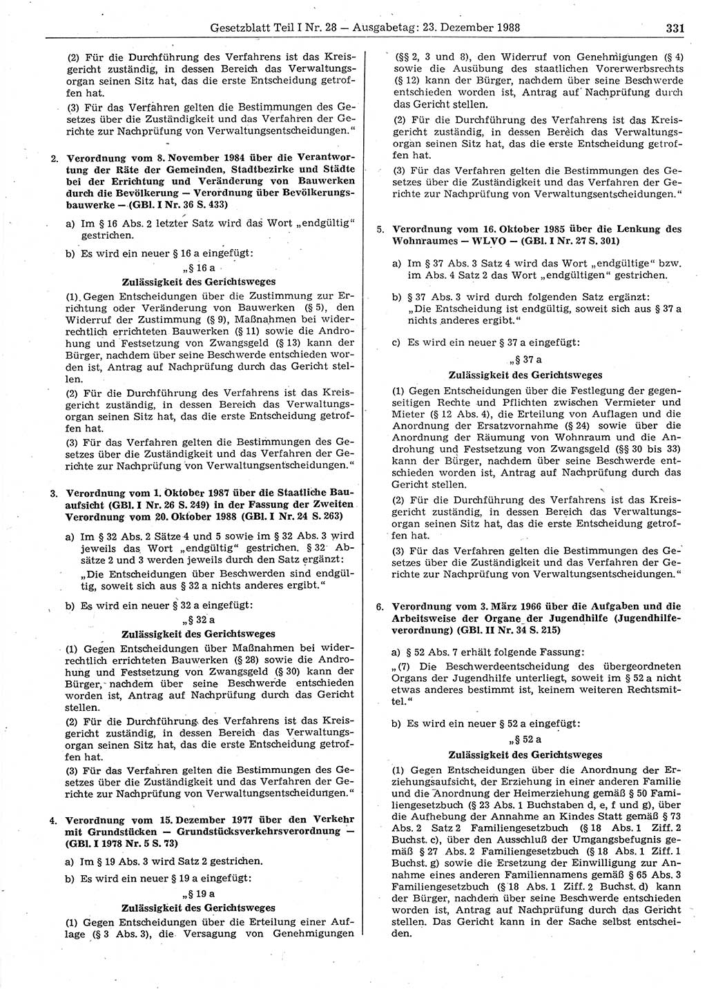 Gesetzblatt (GBl.) der Deutschen Demokratischen Republik (DDR) Teil Ⅰ 1988, Seite 331 (GBl. DDR Ⅰ 1988, S. 331)