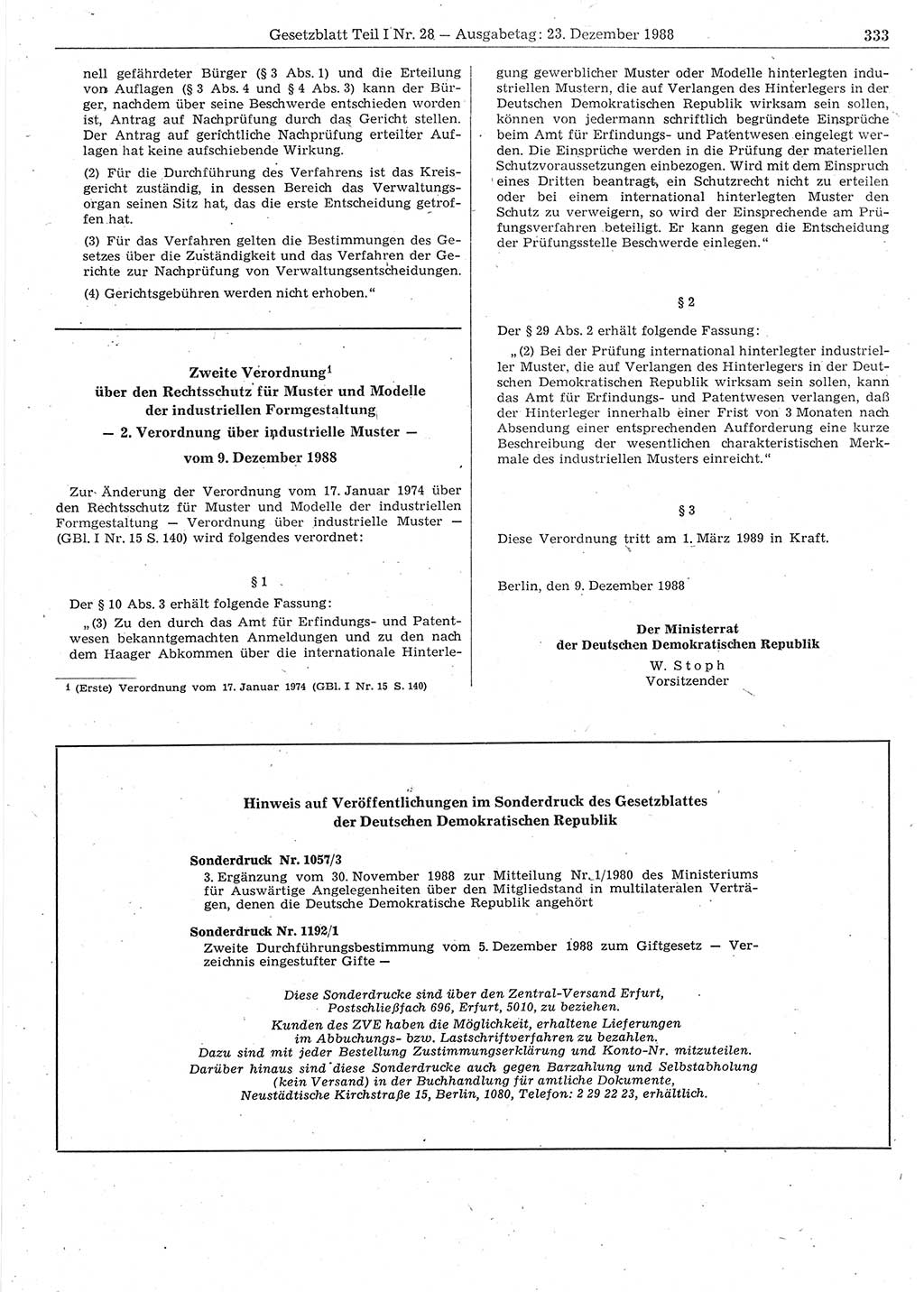 Gesetzblatt (GBl.) der Deutschen Demokratischen Republik (DDR) Teil Ⅰ 1988, Seite 333 (GBl. DDR Ⅰ 1988, S. 333)