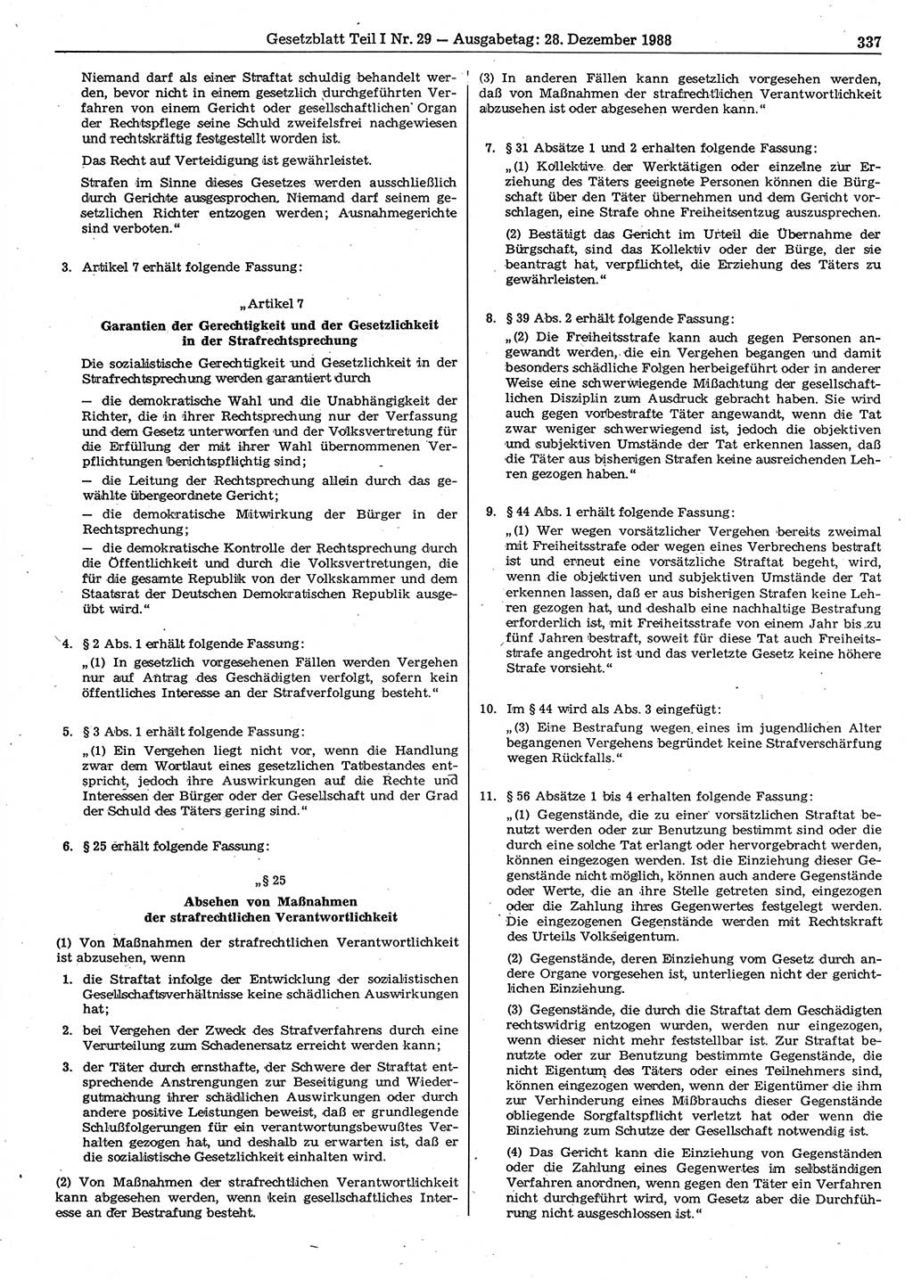 Gesetzblatt (GBl.) der Deutschen Demokratischen Republik (DDR) Teil Ⅰ 1988, Seite 337 (GBl. DDR Ⅰ 1988, S. 337)